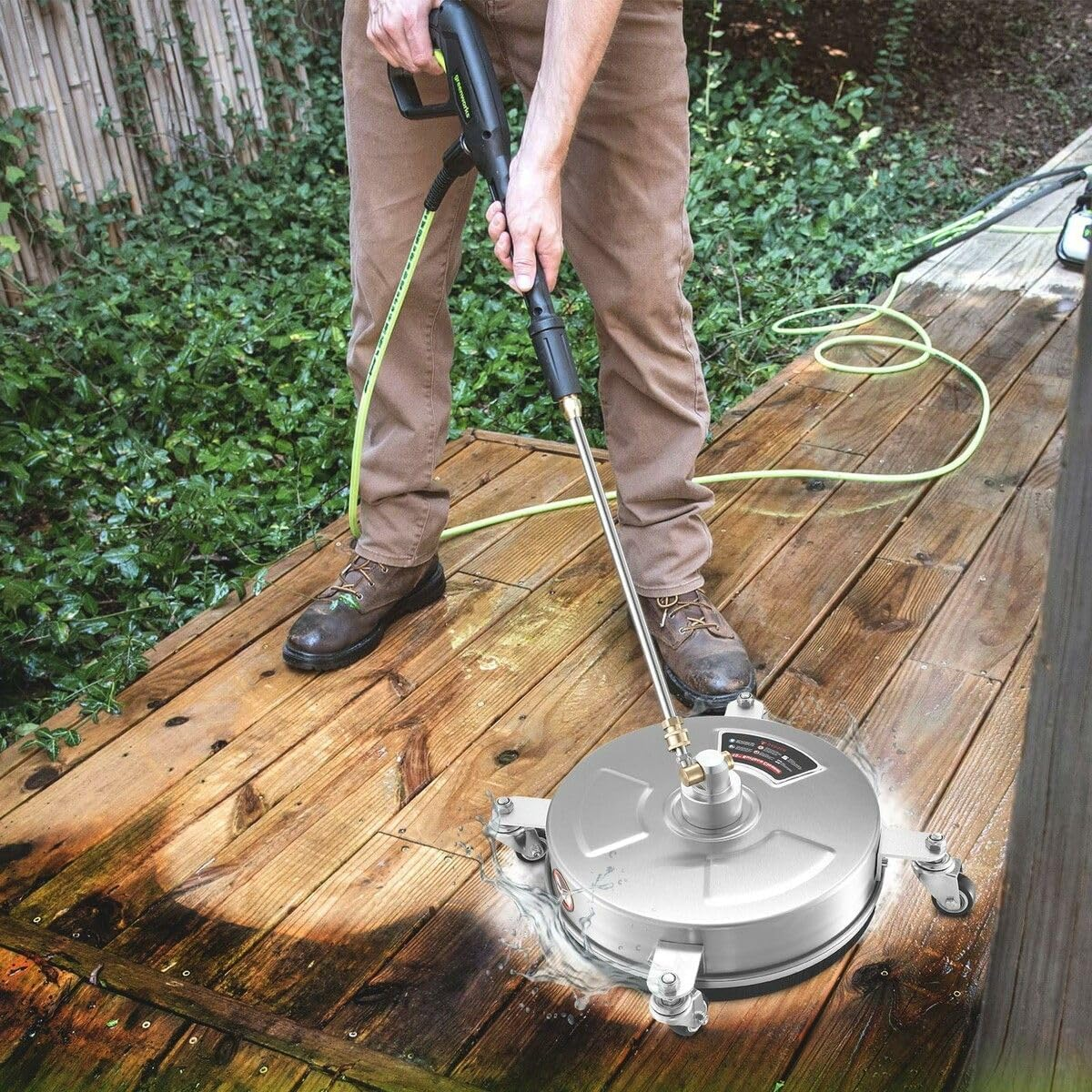 AUSWAY 15 Inch High Pressure Washer Surface Cleaner Concrete Driveway Scrubber Wheel Stainless Steel 4000PSI Power Extension Wand 1/4&rdquo; Connector Spray Nozzle image number 5