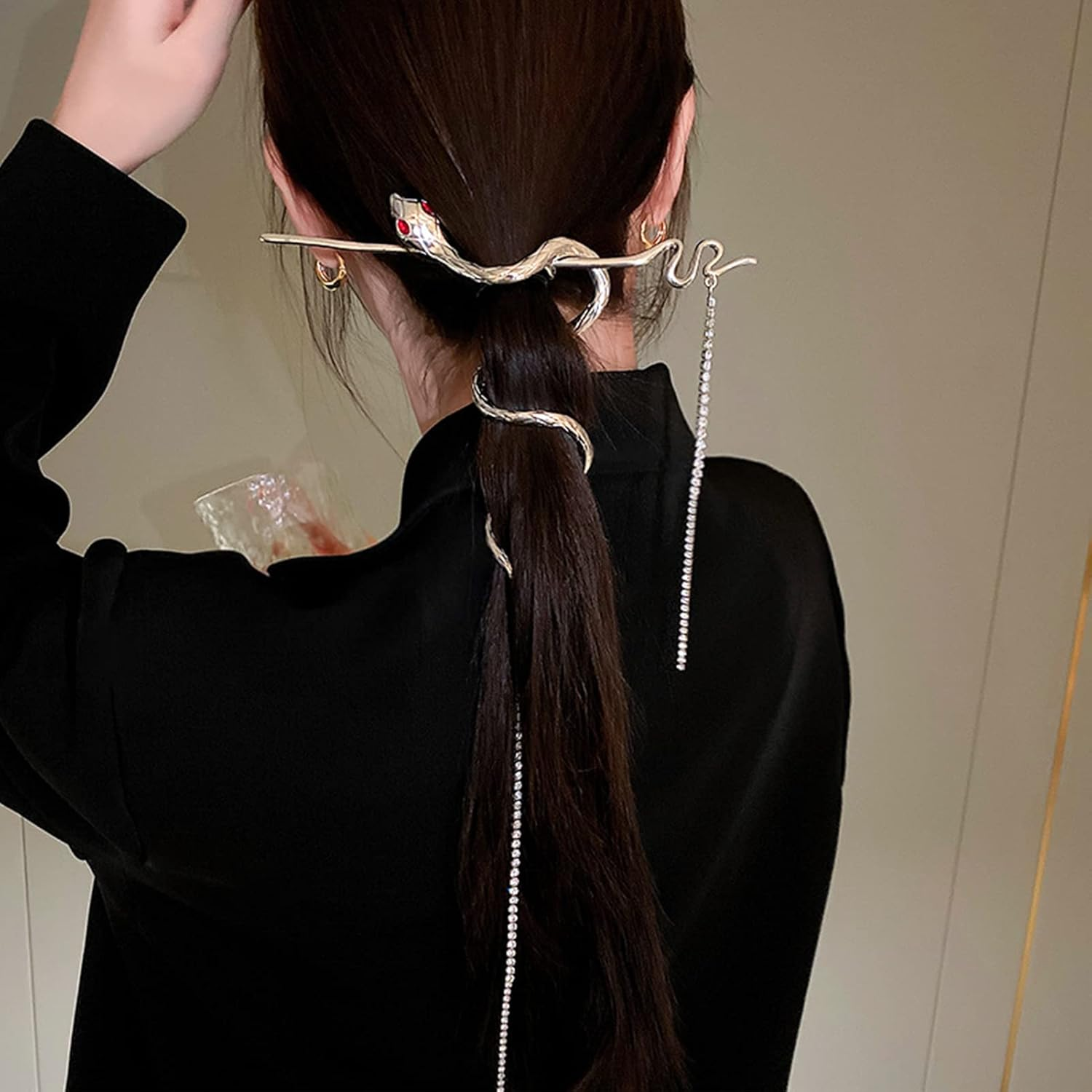 NICENEEDED Snake Hair Sticks Hair Sticks Tassels Metal Distortion Vintage Punk Hair Pin Retro Silver Hair Clip Hair Pin Headpiece Hair Accessories for Long Hair Women Girls image number 5
