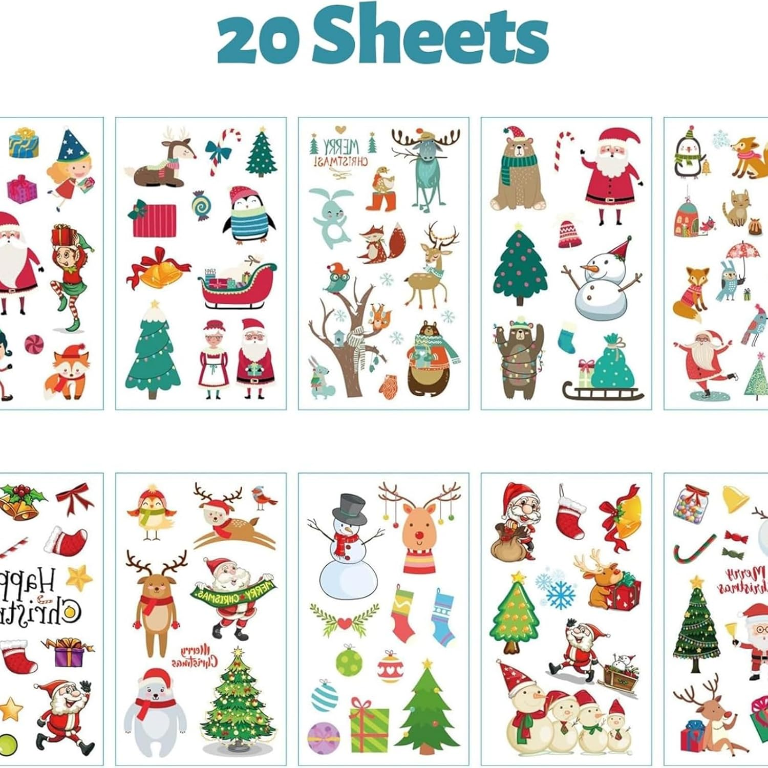 Itadaku 10 Sheets Christmas Temporary Tattoos, Waterproof Cute Tattoo Stickers for Body & Face, Holiday Party Favors, Goodie Bag Fillers for Boys & Girls image number 5