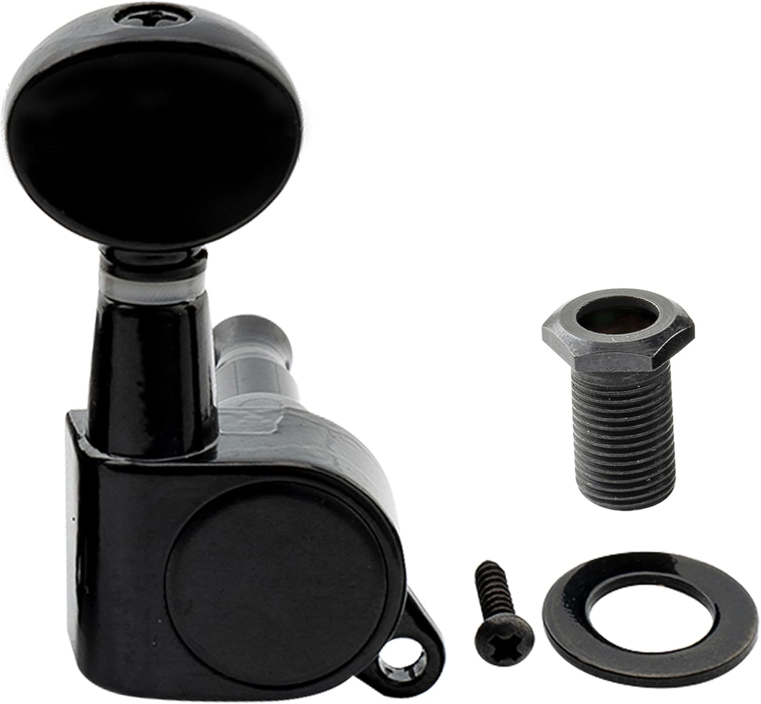 Musiclily 3L3R Sealed Guitar Tuners Tuning Pegs Machine Heads Set for Electric Acoustic Folk Guitar, Chrome Vintage Oval Button - Single R Black