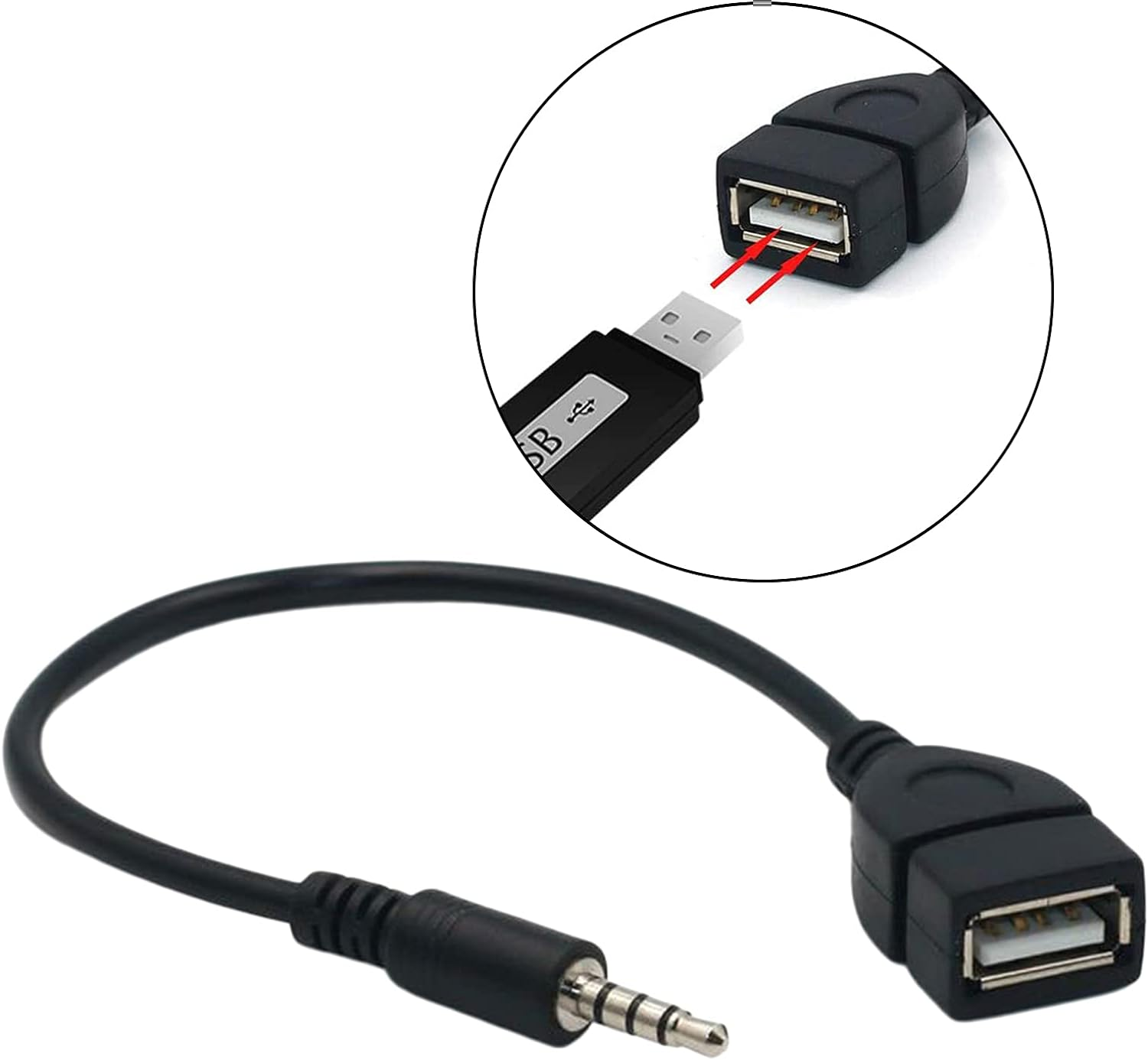 KESOTO AUX to USB 3.5Mm Male Aux Audio Plug to USB Female Converter Cable Cord Converter Cable, Black image number 2