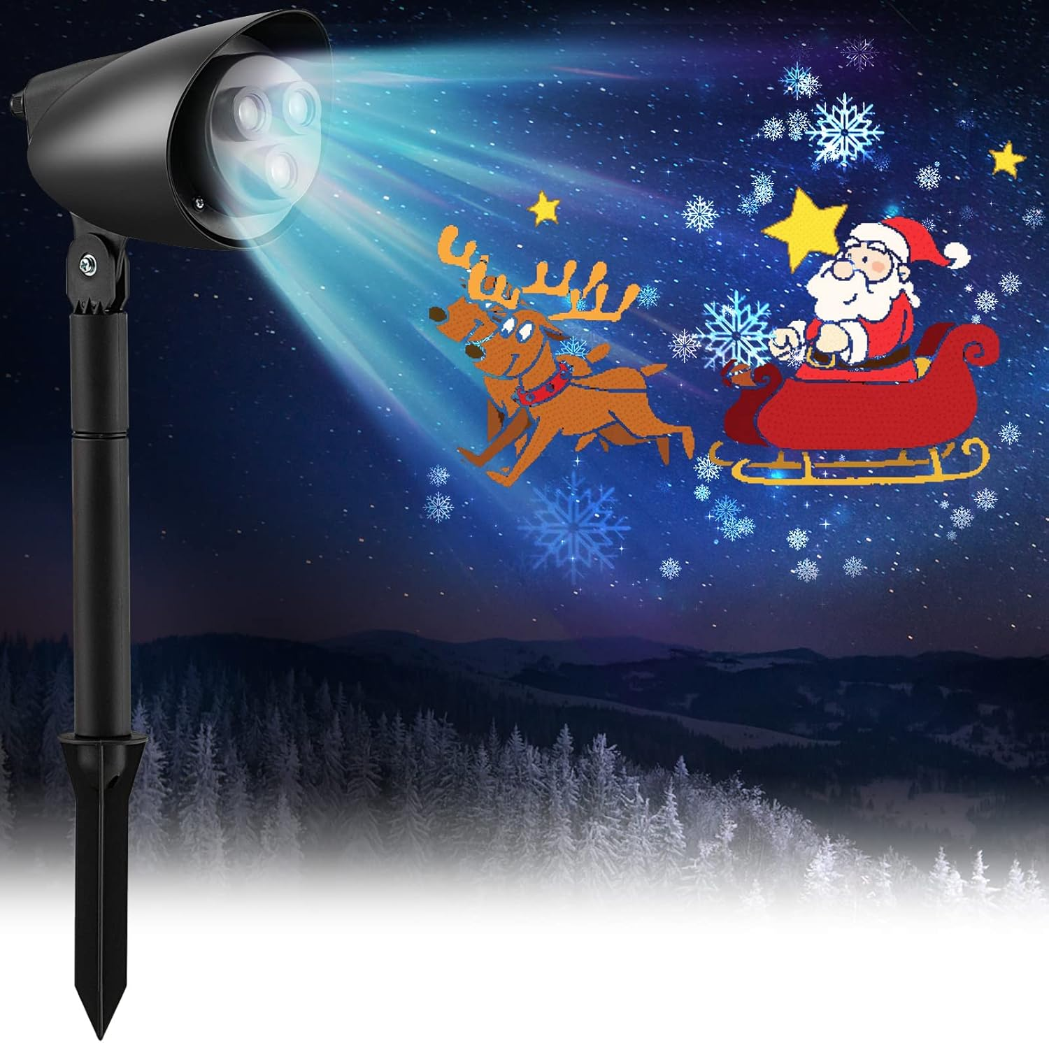 Costway Christmas Projector Light with Vivid Flashing Xmas Iconw, 3 LED Projection Lamp and Lawn Stake, 65&deg; Adjustable Angle, Indoor Outdoor Christmas Decorations image number 4