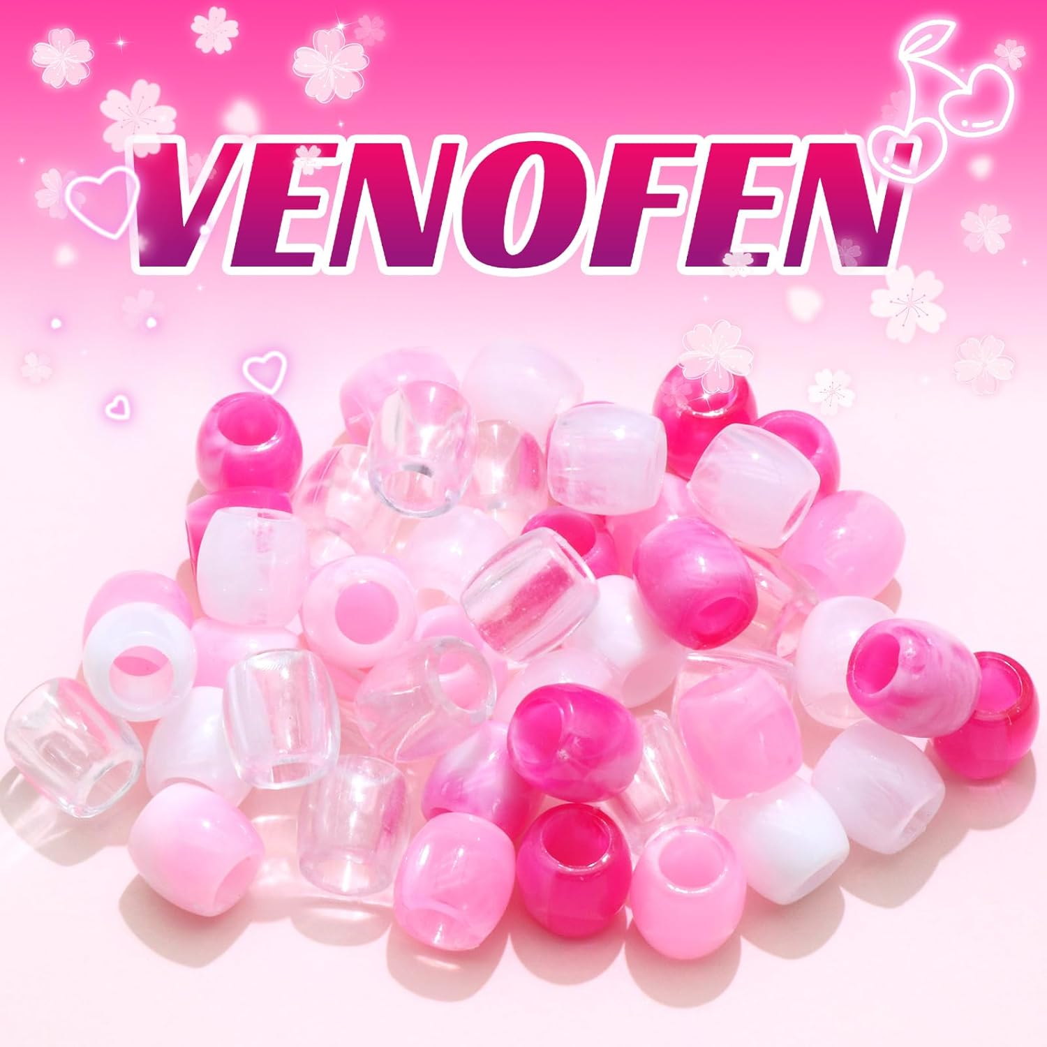 VENOFEN 48 Pink Hair Beads for Dreadlocks, Braids, and Pony Tails - Light Pink, Kids' Girls' Jewelry Making Hair Accessories - Brown image number 2