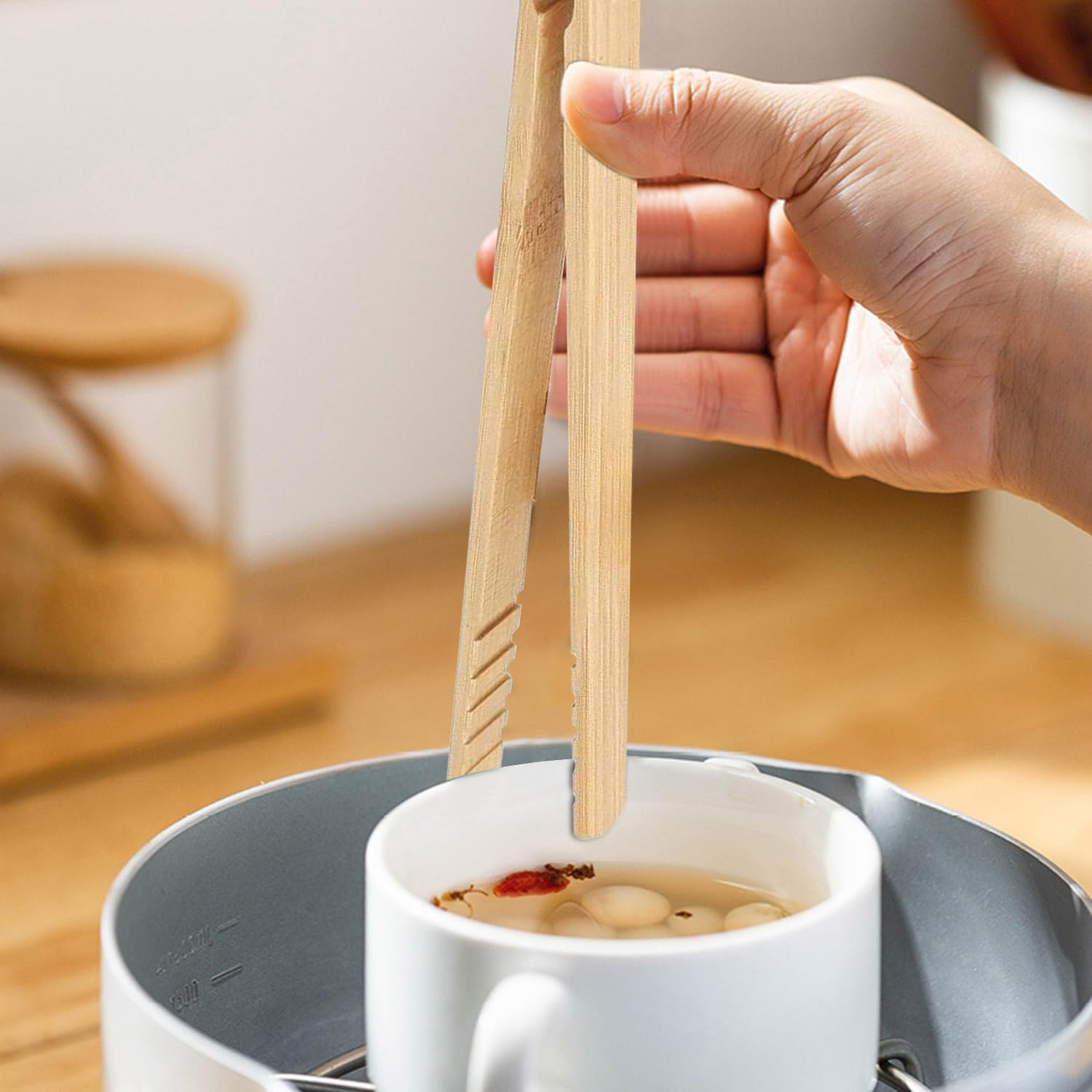 Bamboo Toaster Tongs 2Pcs - Wooden Kitchen Tongs for Cooking and Grilling - Versatile and Modern Cooking Accessory for Home and Restaurant Use image number 4