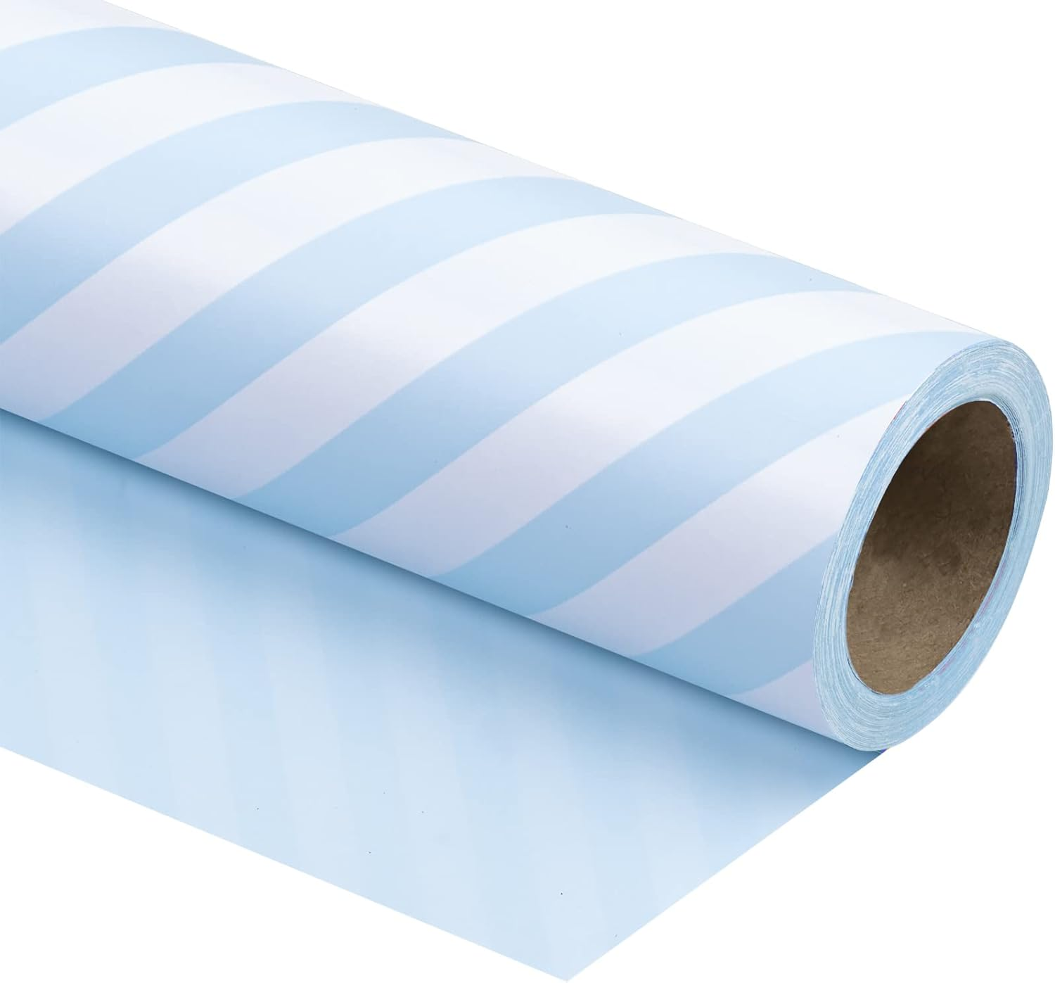 WRAPAHOLIC Reversible Wrapping Paper - Mini Roll - 17 Inch X 33 Feet - Baby Blue and Stripes Design for Birthday, Holiday, Wedding, Baby Shower - Green image number 2