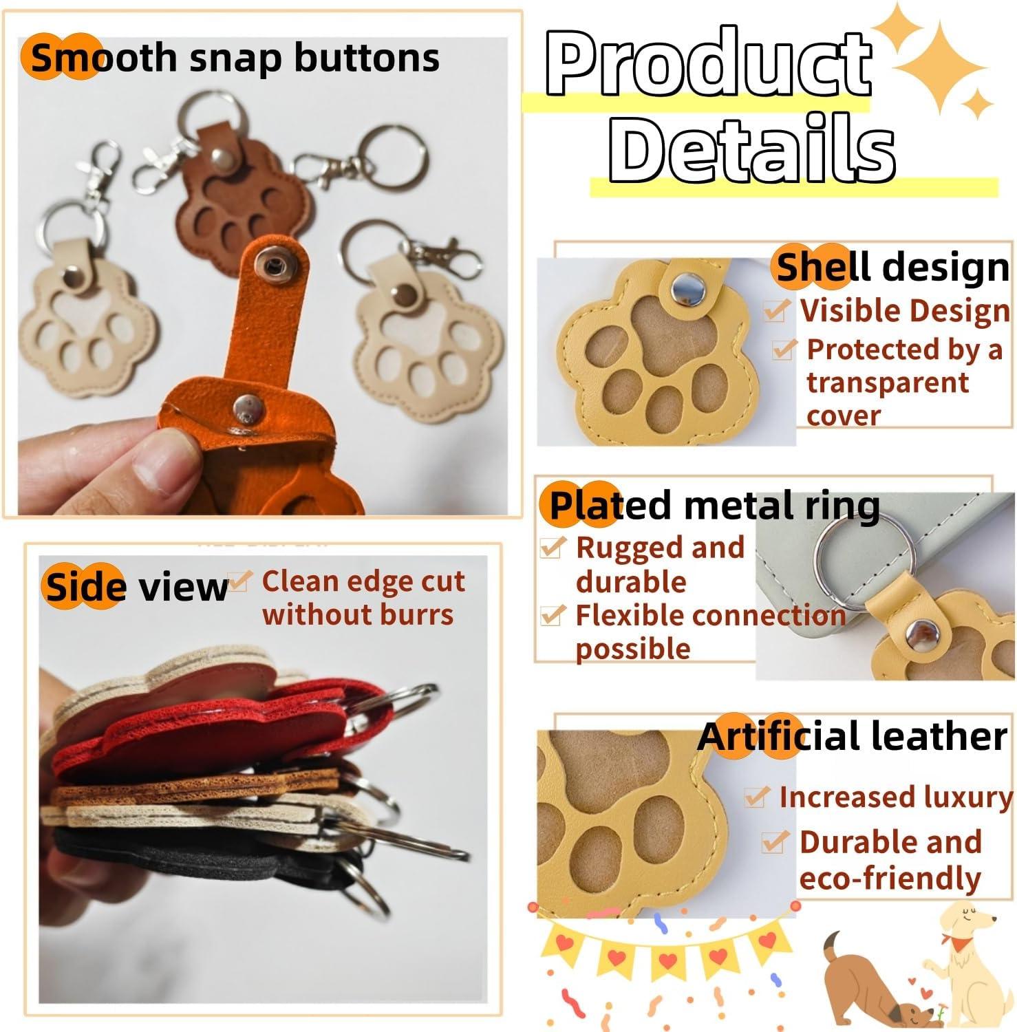 Dog Fur Storage Keychain, 2Pcs Cute Leather Paw Keychain Pet Hair Keepsake Keyring, Unique Memorial Collection Keychain, Pet Memorial Gifts for Bag Purse Paw Charm Key Holder(White) image number 2