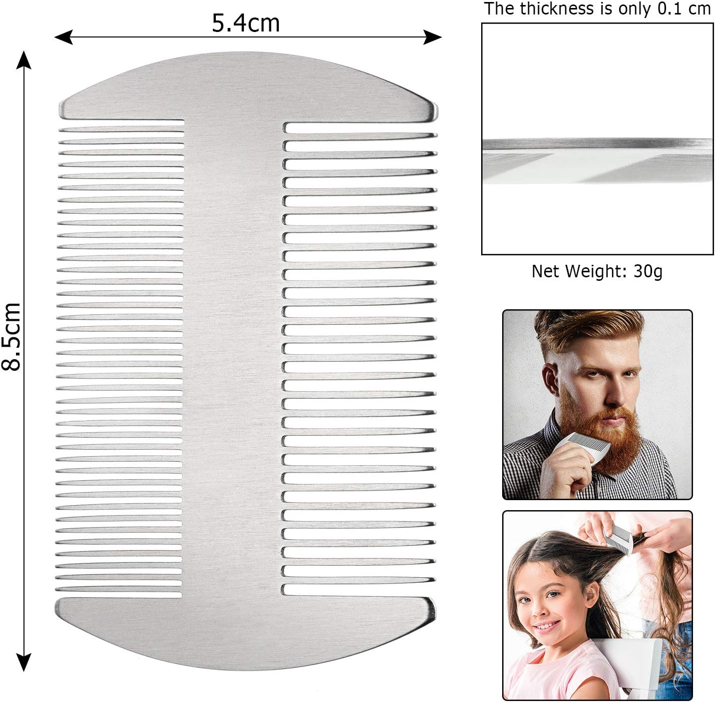 Boao 2-Piece Metal Hair Combs for Women & Men, Beard & Mustache Comb, Lice Comb, Wallet-Sized, Silver, Stainless Steel image number 1