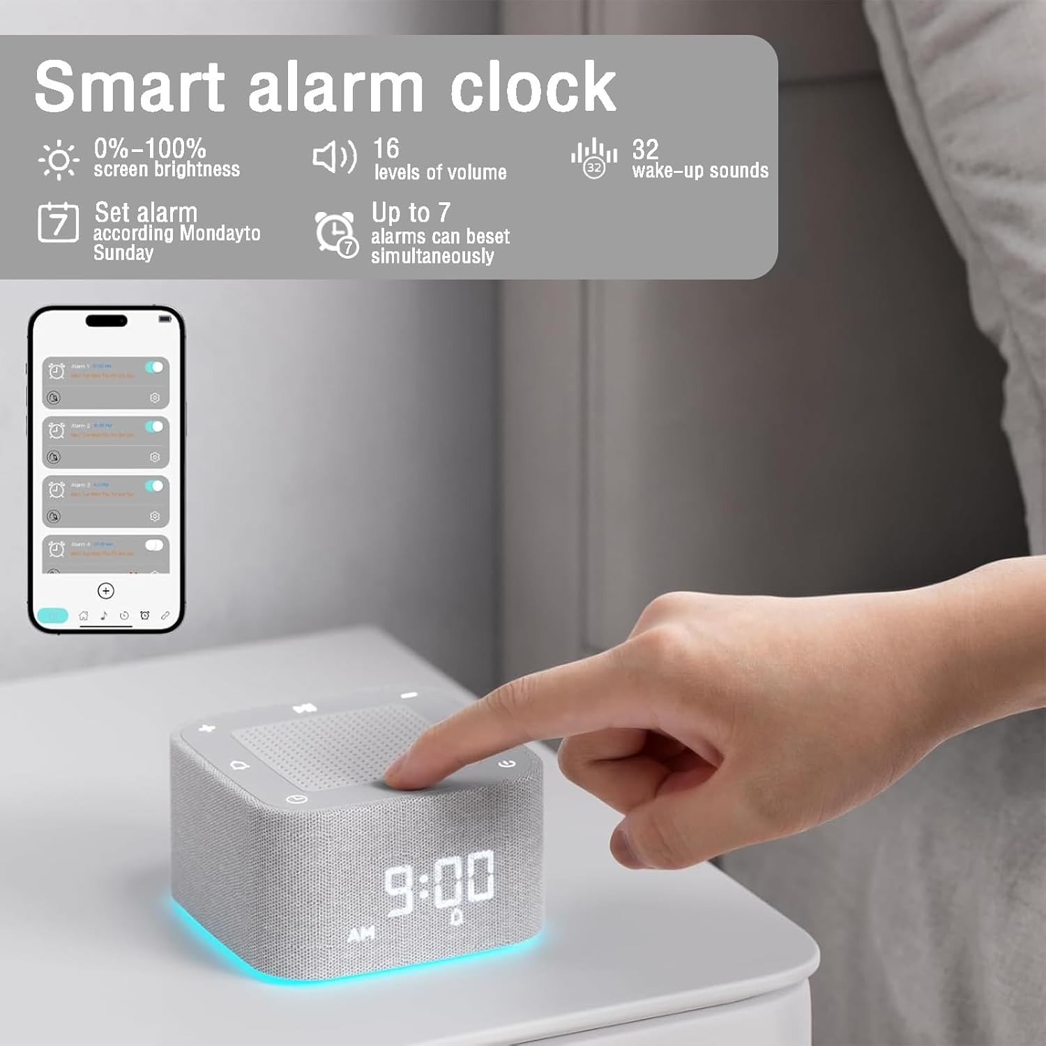 White Noise Machine & Alarm Clock 2-In-1, 32 Soothing Sleep Sounds, 8 Night Lights, （Application Control）, Sleep Timer, Volume Control, Memory Function, Adult Children'S Sleep Sound System image number 6