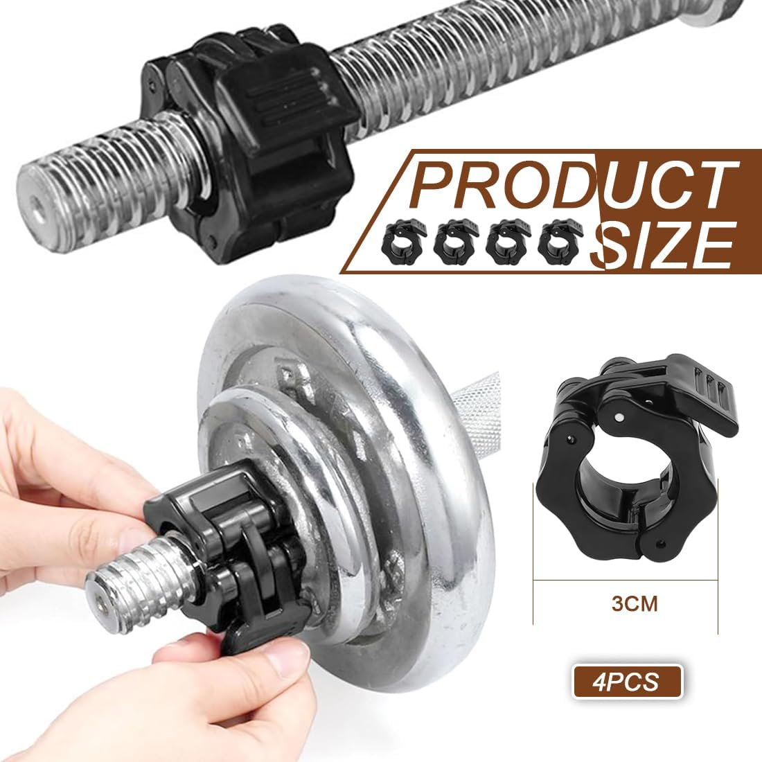 CATOR Pack of 4 Barbell Clasps, 30 Mm Dumbbell Bars Fastener Dumbbell Quick Release Barbell Clamp Barbell Clamps, for Workout, Weightlifting, Training, Fitness Accessories