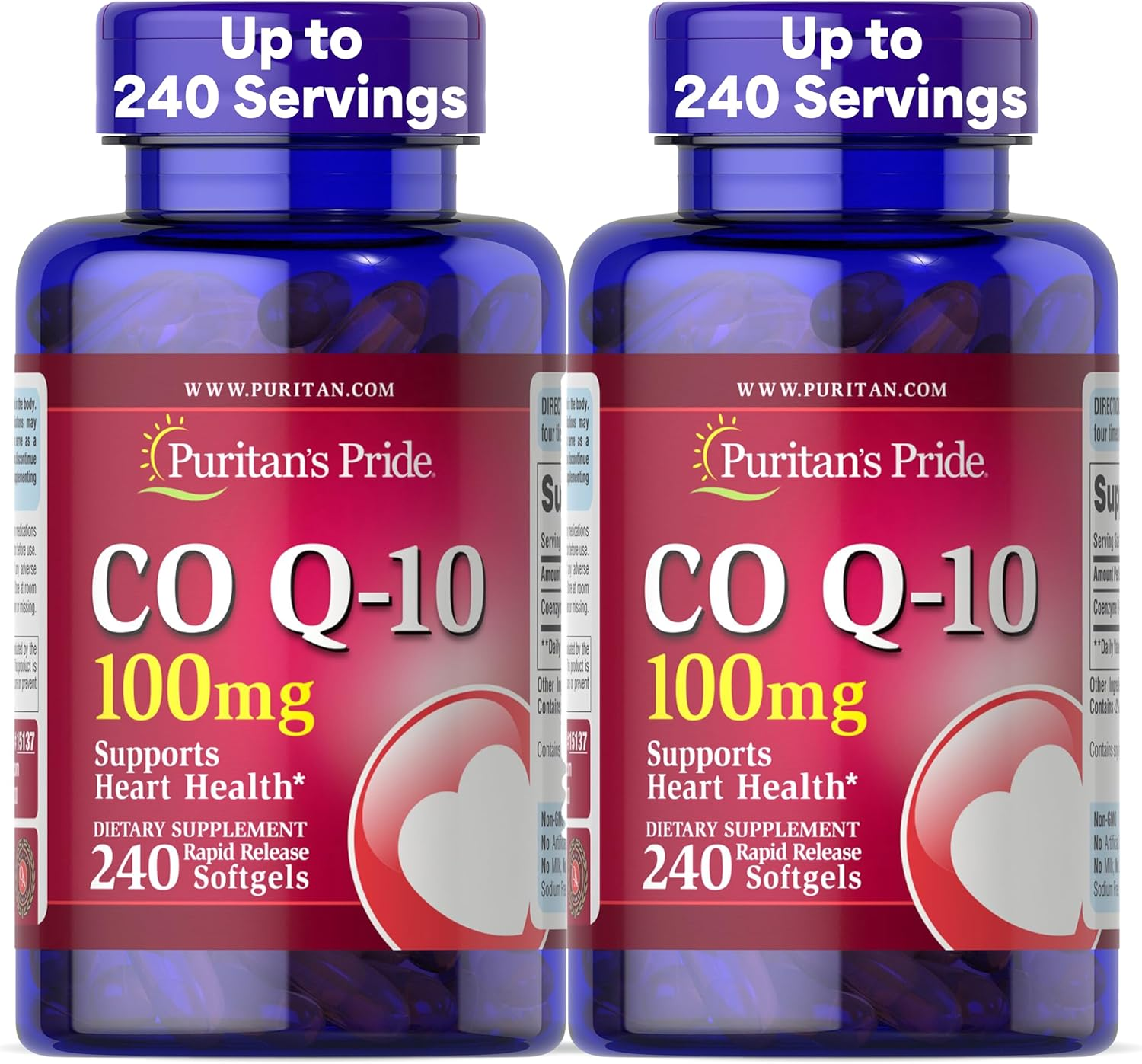 Puritan'S Pride, Qsorb Coq10 100 Mg Supports Heart Health Total 2 Pack of 240 Softgels, 480 Count image number 2