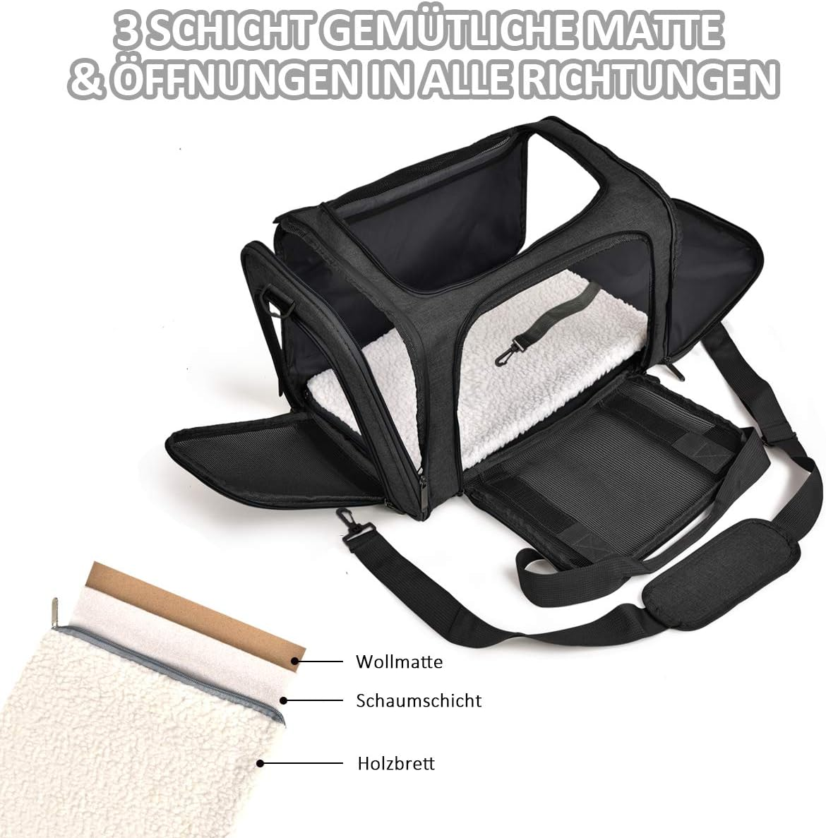 Transport Bag for Cats, Dogs, Foldable Carry Box for Medium Small Pets on Plane, Transport Box for Pets, 15 Lbs Cats Dogs Carry Box (Black, Medium)