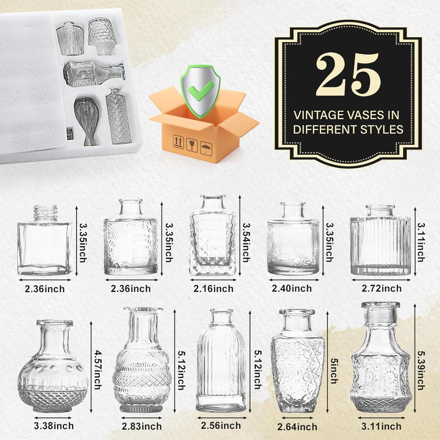 Glass Bud Vase Set of 25, Mini Clear Bud Vase for Centerpieces in Bulk, Small Vintage Flower Vases for Weddings Parties Home Table Decorative image number 3