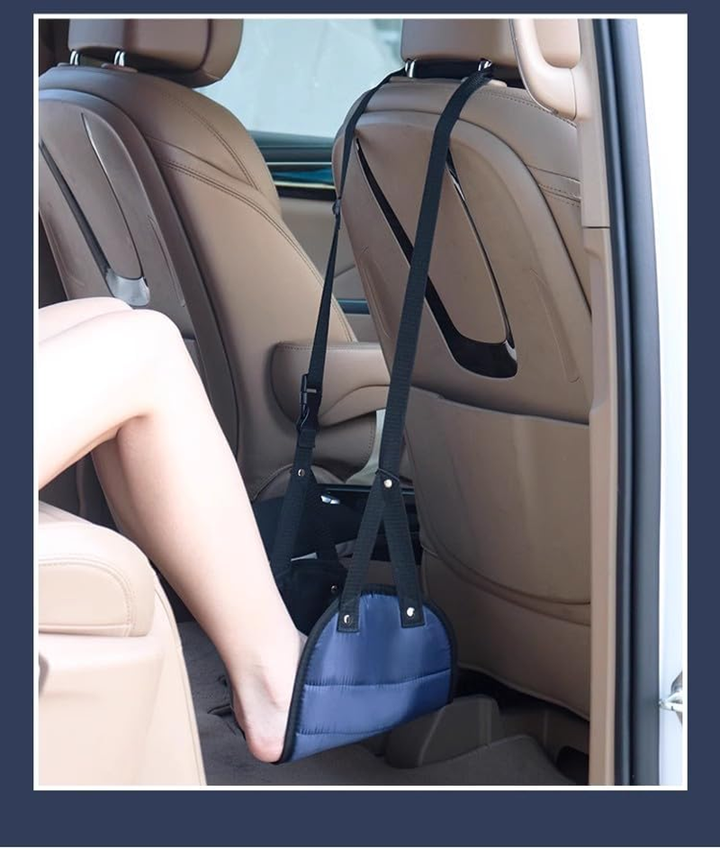 Airplane Foot Rest Memory Foam Airplane Foot Hammock Portable Travel Footrest with Storage Bag Adjustable Comfortable Foot Hanger for Airplane/Business/Ship Travel an Office Nap(Navy Blue) image number 2