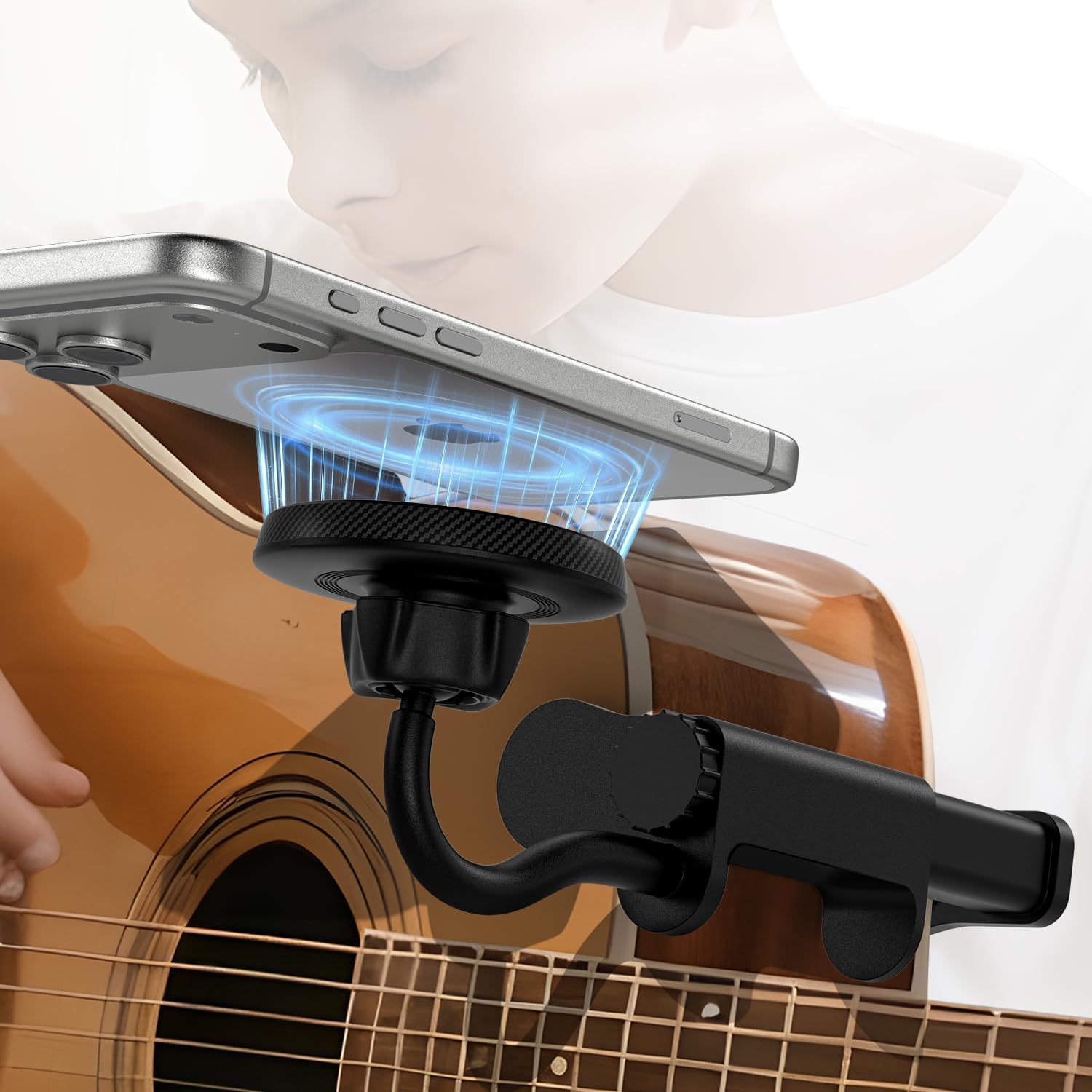 ALAFLY Guitar Head Phone Holder - Universal Smartphone Mount for Guitar, Bass, Ukulele, 360&deg; Rotating & Adjustable Ideal for Video Recording/Live Streaming/Online Teaching image number 6
