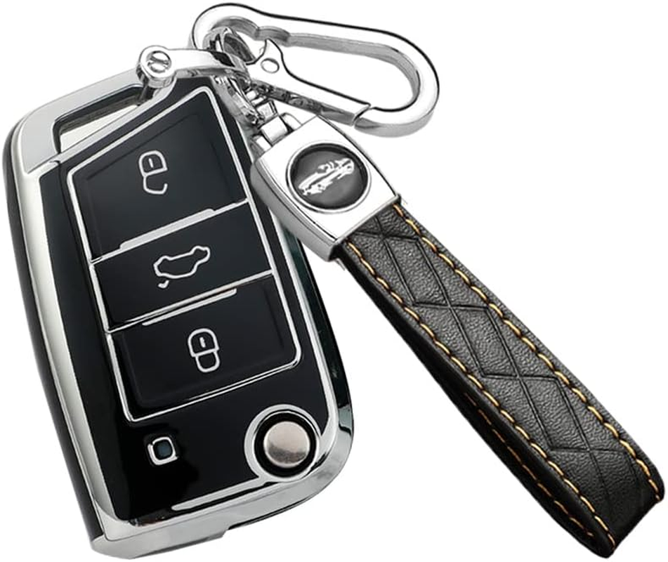 Ontto Car Key Fob Cover Fit for VW Golf 7 MK7 Polo T-ROC Tiguan Skoda Superb Octavia Seat Leon Ibiza Flip Key Case Keyring Key Holder Shell Bag Keychain Decorative Accessories