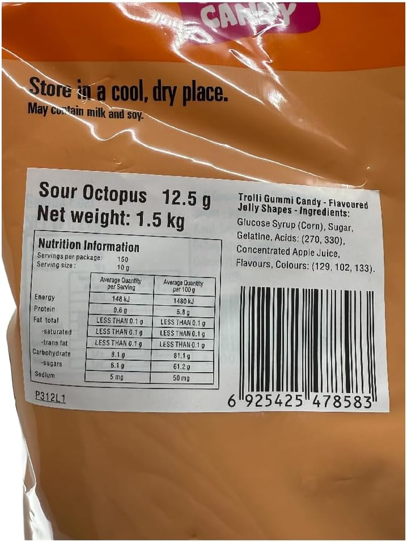 Trolli Sour Octopus Tangy & Chewy Gummi Octopuses 1500 G &ndash; Fruity Sour Gummi Candy, Gluten-Free Party & Halloween Lollies image number 2