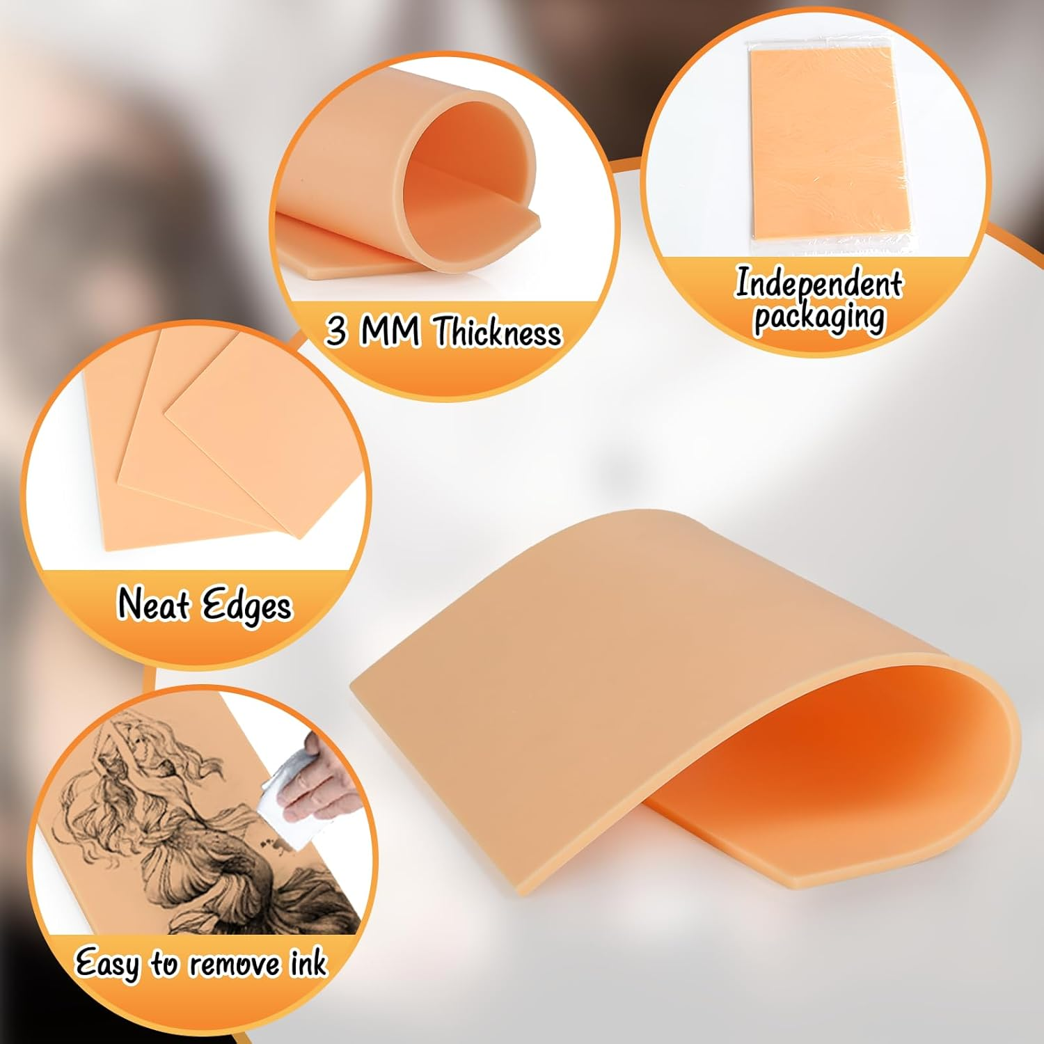 Practice Skin for Tattooing 3 MM, Thicker Design with a Realistic Feel and Easy to Color, Fake Skin Tattoo Perfect for Both Professional Tattoo Artists and Beginners. (14 PCS) - 6 Pcs image number 2