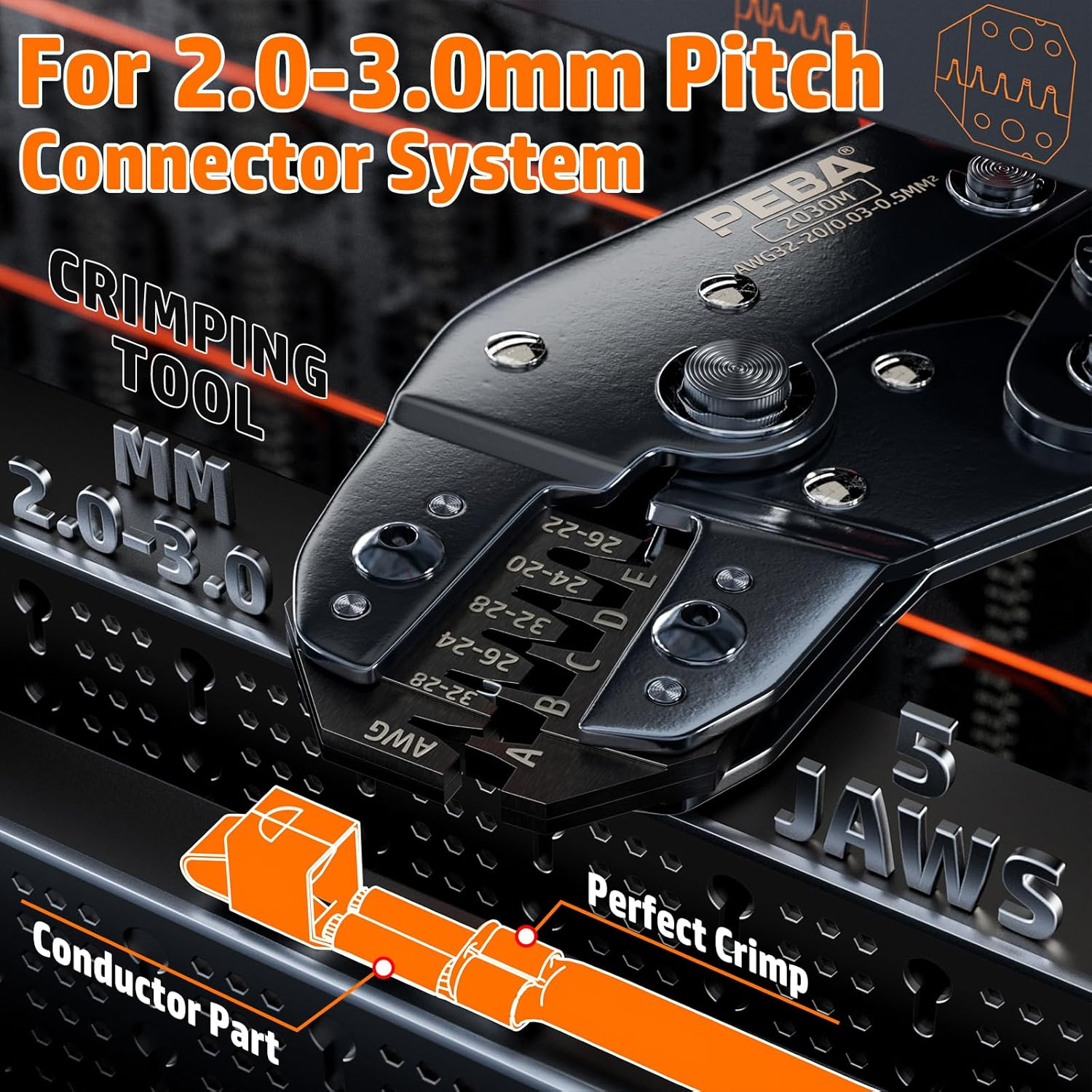 PEBA JST Crimping Tool, Ratcheting Crimper for Micro Connector Pin with 24 Styles JST-SM/JST-XH/JST-PH 2.0Mm Connector Kit, AWG32-20 Crimping Pliers for JST Series,Dupont, Molex,Kf2510 Connectors image number 6