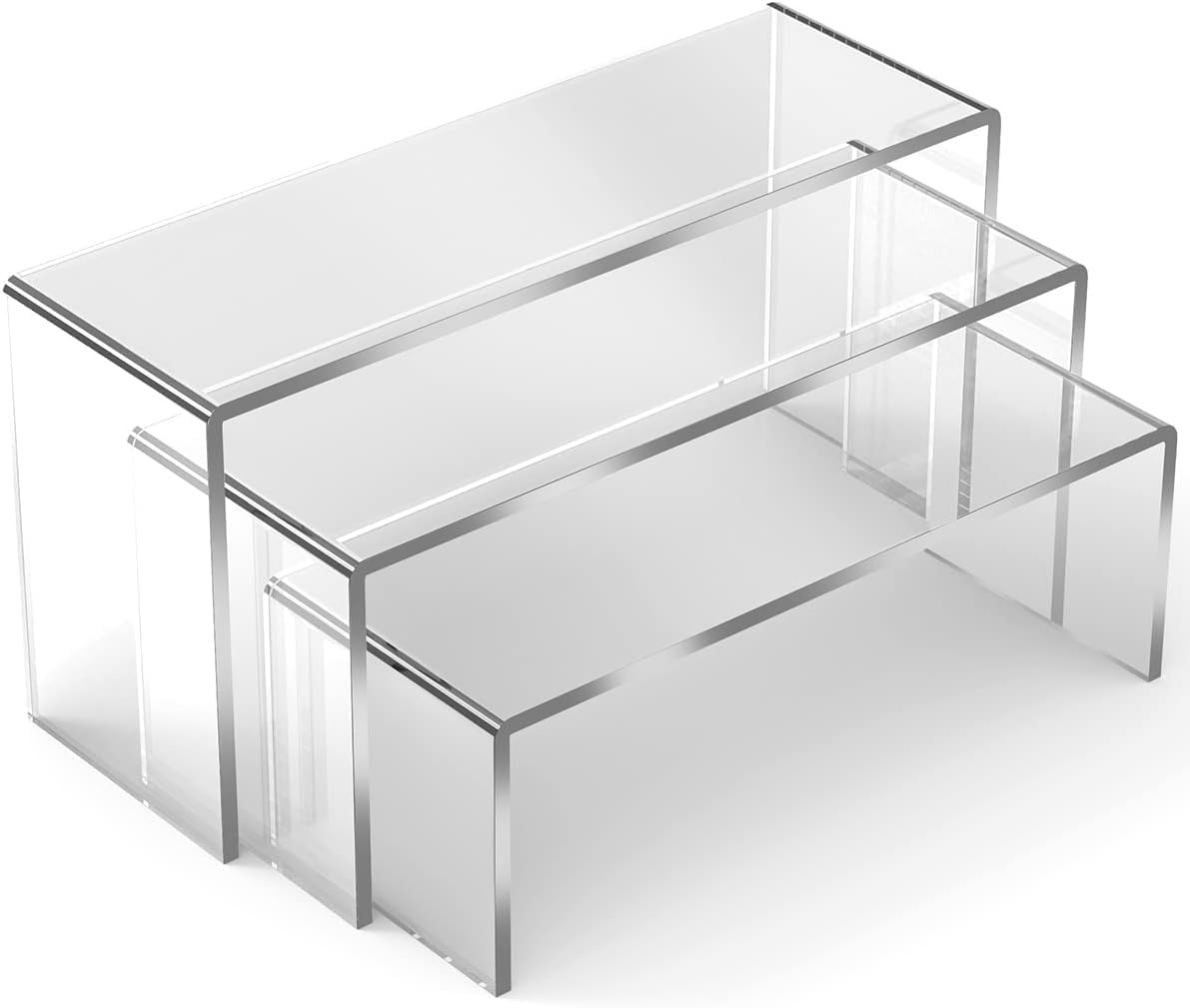 3 Pcs Clear Acrylic Display Stand 3 Tiers Rectangular Clear Acrylic Risers Collectibles Jewelry Display Shelf Display Shelves Cupcake Dessert Stand (Style A) image number 4
