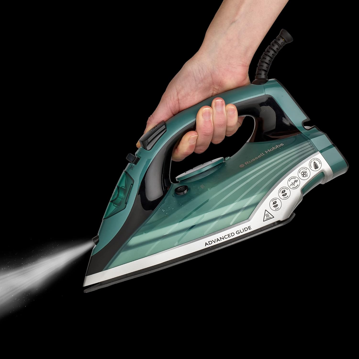 Russell Hobbs Advanced Glide Iron, RHC280, Non- Stick Ceramic Soleplate, Continuous Steam, Self Clean & De-Scale Functions, Durable, Green image number 4