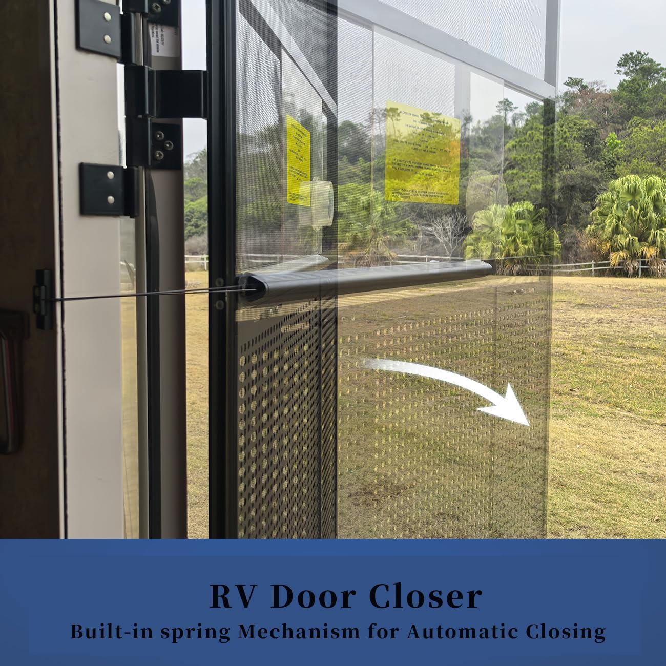 17" Automatic RV Screen Door Closer Kit, Spring Loaded Adjustable Tension, Aluminum Universal Fit for Camper Trailer Entry Door (0.9" Width)