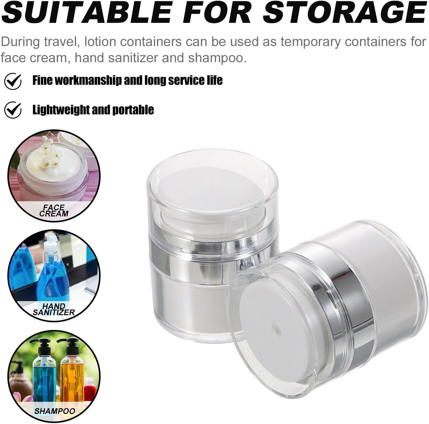 ROMISBABA 2Pcs Portable 30Ml Acrylic Vacuum Pump Lotion Dispenser Bottles for Travel, Refillable Leak-Proof Mini Toiletry Containers for Face Cream and Moisturizer image number 6