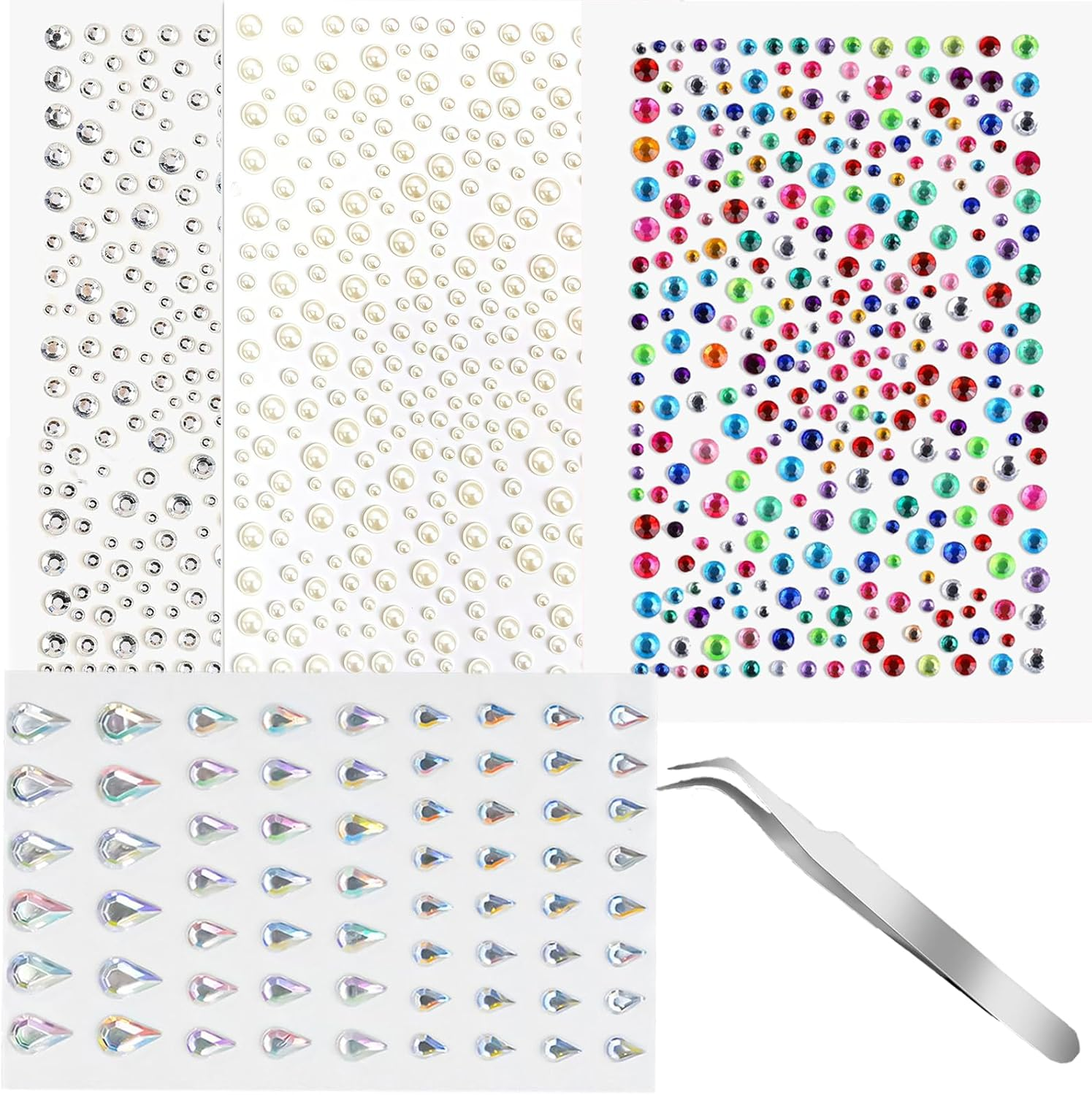 Jeyzuroa 5Pcs Gems Rhinestone Stickers, Self Adhesive Rhinestones Nail Stickers for Makeup, Festival, Hair, Eye, Body, Crafts image number 1