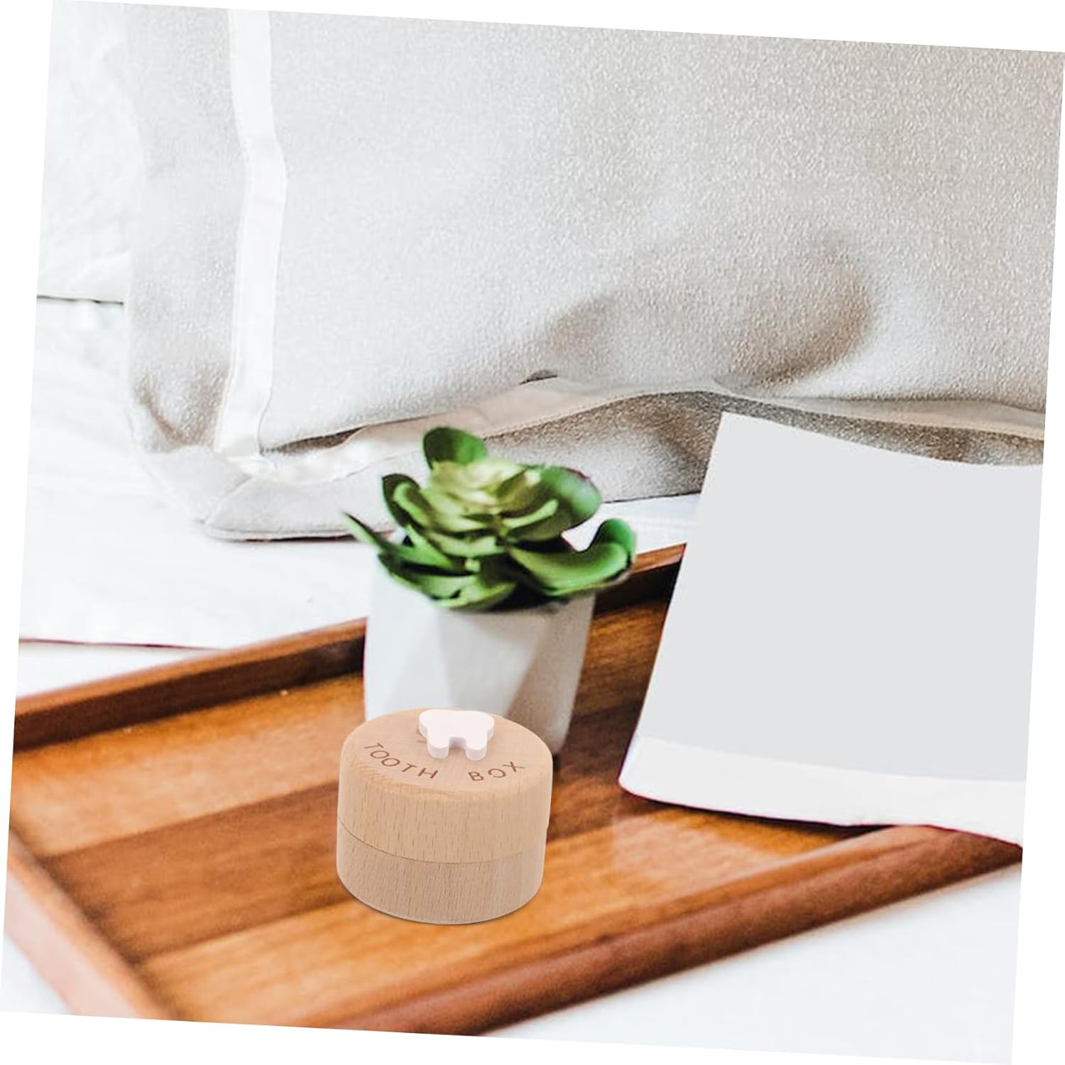 Healifty Baby Tooth Collection Box Wooden Boys and Girls First Tooth Holder Portable Fetal Hair Storage Container Small Trinket Box for Boys Girls Memory Keepsake image number 1