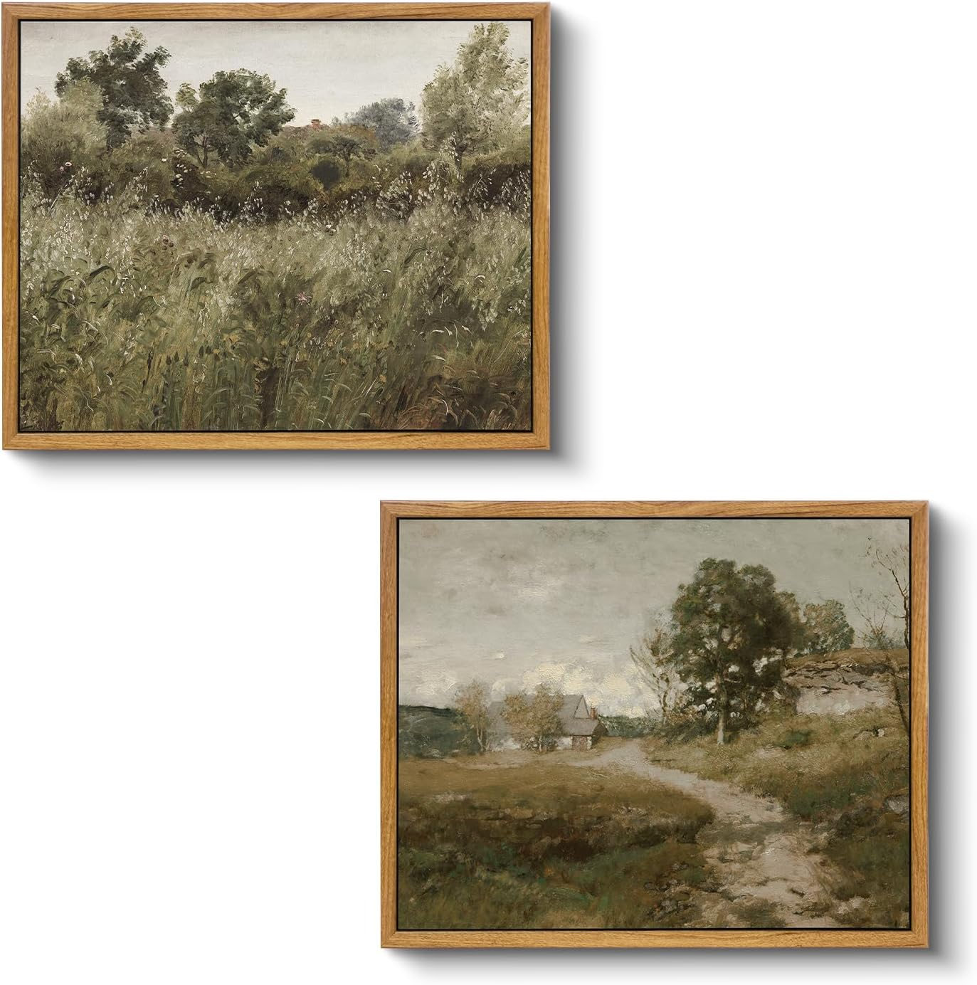 VIYYIEA Two Vintage Framed Wall Art, Country Road and Grassland Painting Decor Aesthetic, Small Canvas Print Artwork, Farmhouse Landscape Wall Pictures for Bedroom Barthroom, 9X11 Inch,Set of 2 image number 3