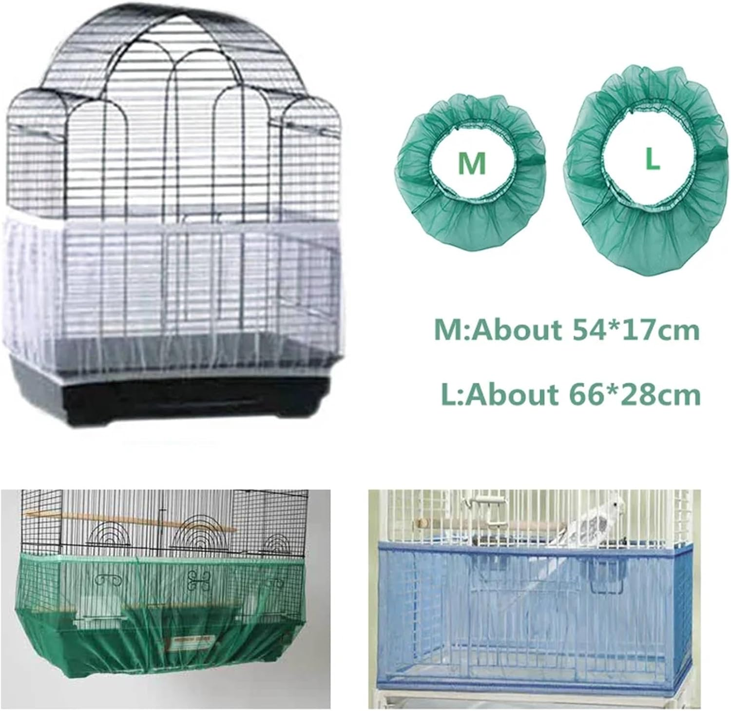 Zqnaznfdelarge Bird Cage Cover, Bird Cage Mesh Net Cover 4Pcs Easy Clean Bird Cage Covers Nylon Mesh Bird Cage Net(Green,L) image number 5