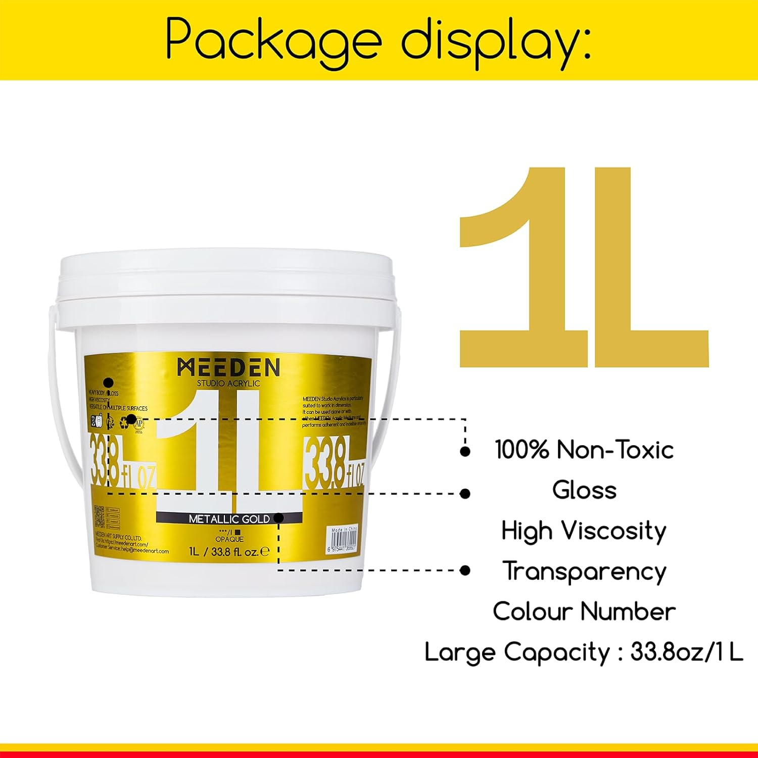 MEEDEN Metallic Gold Acrylic Paint: 1L Heavy Body Gold Paints for Painting on Canvas Crafts Wood Metal Plastic Wall Gift Wrapping - Silver image number 7