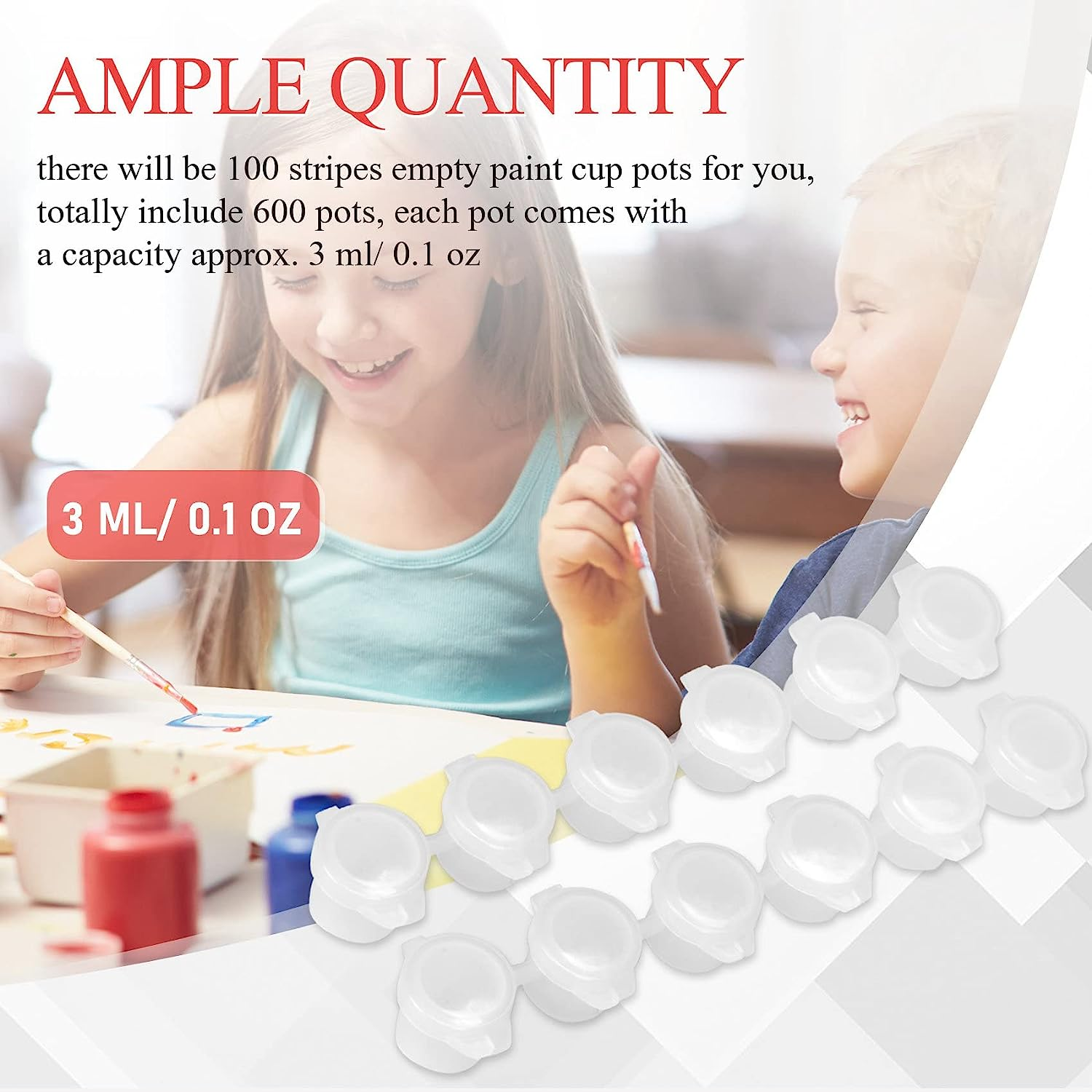 Spacesea 100 Strips 600 Pots Empty Paint Strips Paint Cup Clear Plastic Storage Containers Painting Craft Supplies(3 Ml/ 0.1 Oz)