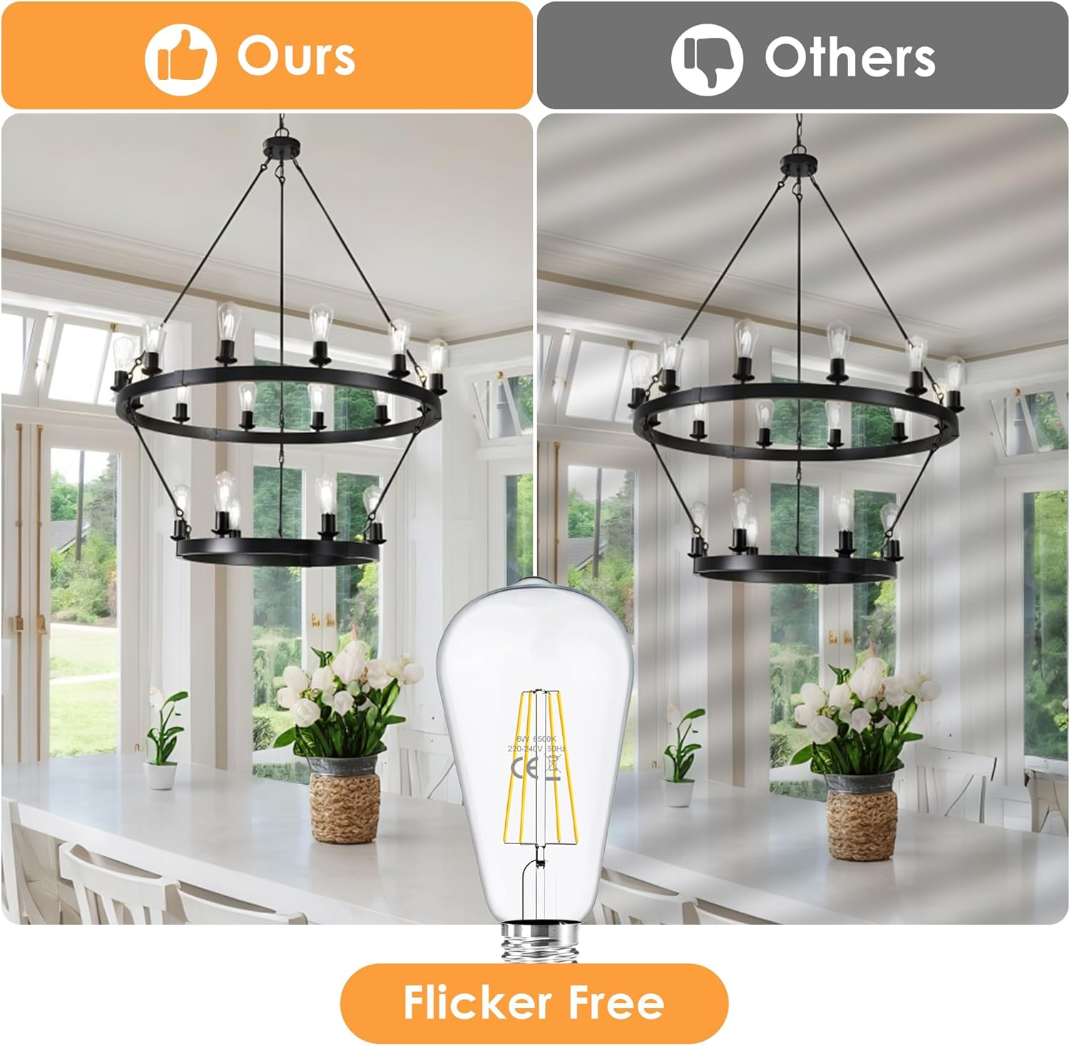 FTL E27 Vintage Edison Light Bulb 6500K Cool White,St64 6W E27 Filament Edison Screw Bulb 60W Halogen Equivalent,650Lm Antique Style LED Filament Bulbs,Non-Dimmable,Pack of 6 image number 6