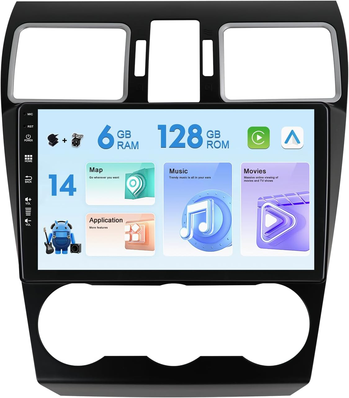 6G+128G Car Stereo Radio Player for Subaru Forester/Xv/Wrx 2012-2017 GPS Sat Navi Android 14 Wifi Wireless Carplay Android Auto DSP FM AM Mirror Link SWC Camera+Mic image number 2