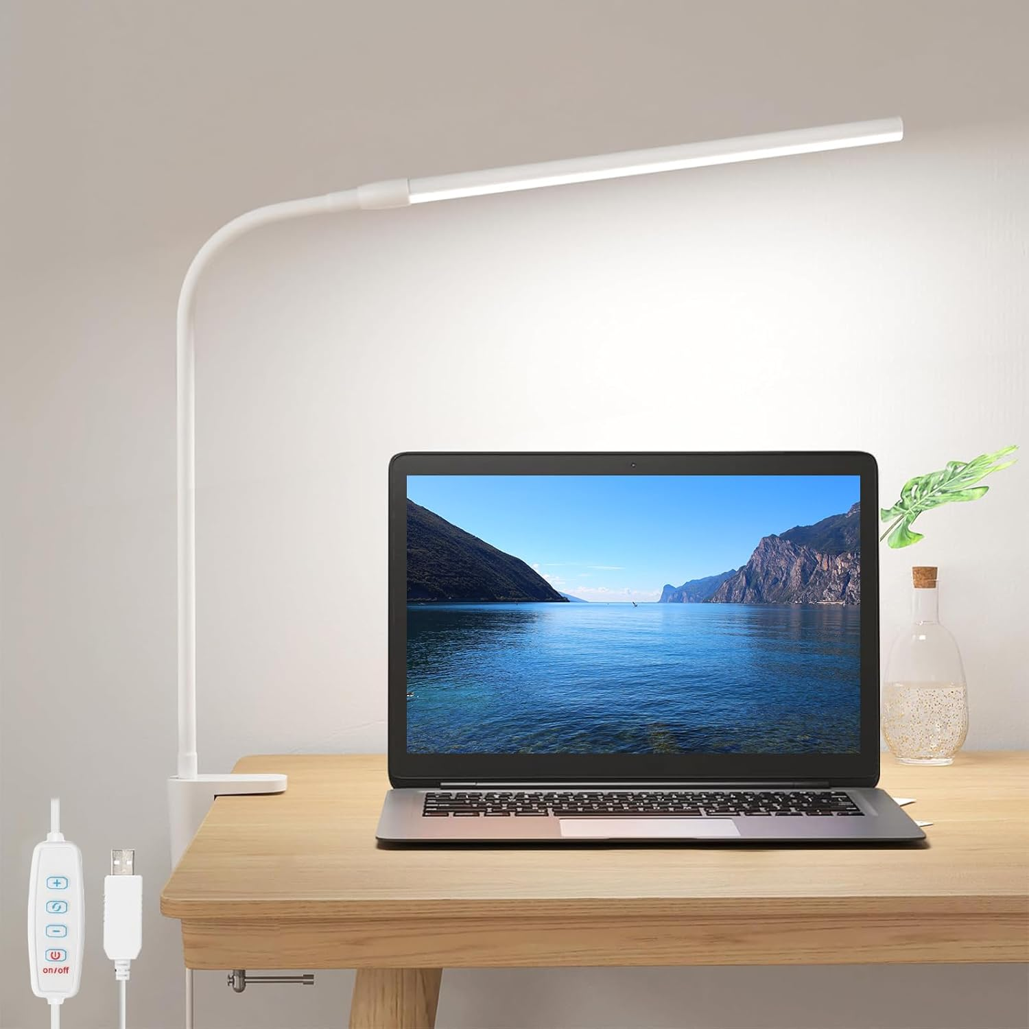 LED Desk Lamp with Clamp, 3 Color Modes 10 Brightness, Eye-Caring Clip on Desk Lamp, Adjustable Long Flexible Gooseneck Table Light for Bed Headboard, Home Office, Computer (White)