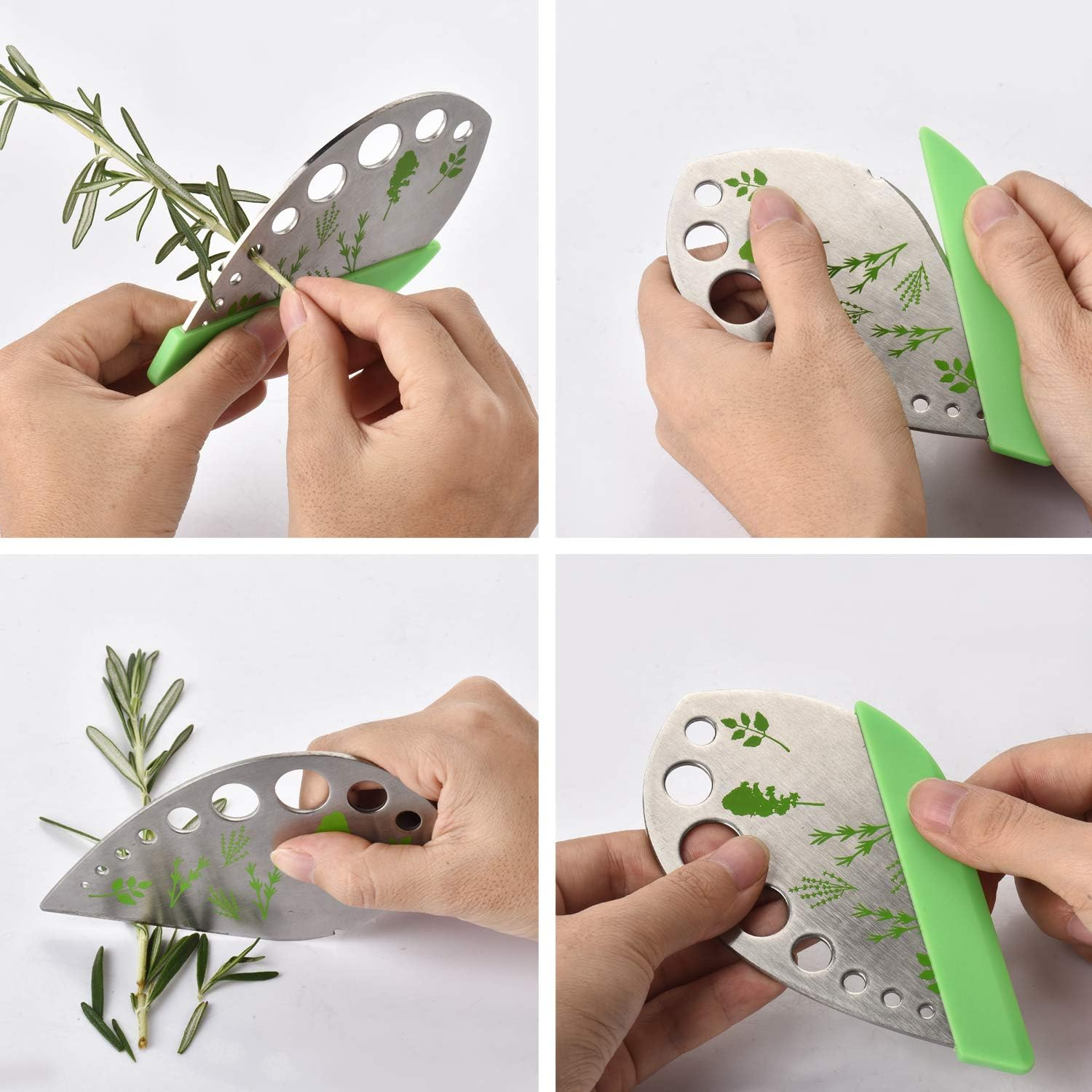 Leaf Herb Stripper, Stainless Steel Kitchen Herb Stripper Tool, 9Holes, 2 in 1 Design,Curved Edge Can Be Used as a Kitchen Knifefor Chard, Collard Greens, Parsley, Basil, Rosemary Herb, Taragon, Thym image number 5