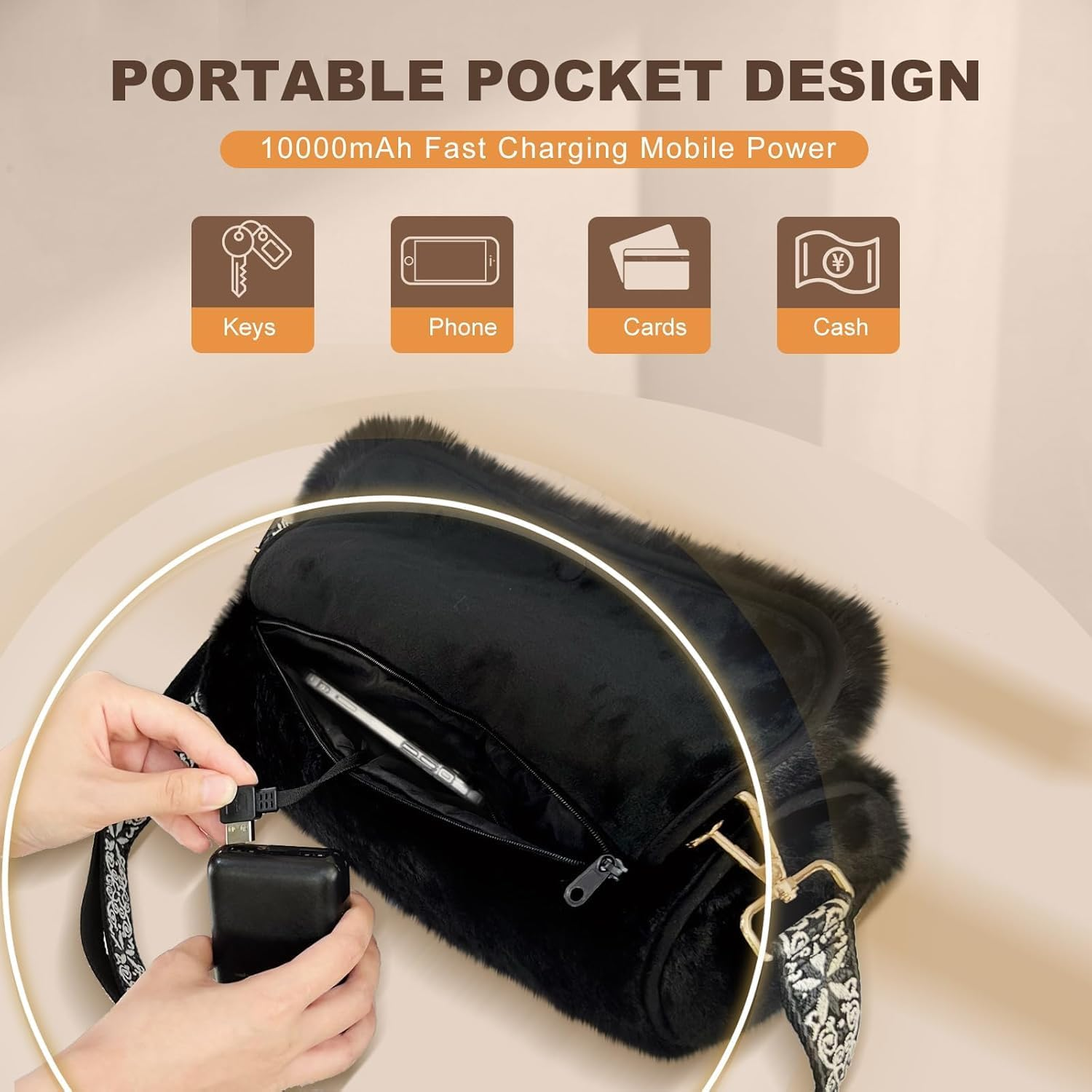 Uncn Rechargeable Hand Warmer Pouch with 10000Mah Power Bank Electric Heated Gloves for Women Reusable Portable Muff Shoulder Bag for Winter Cold Weather Gifts image number 3