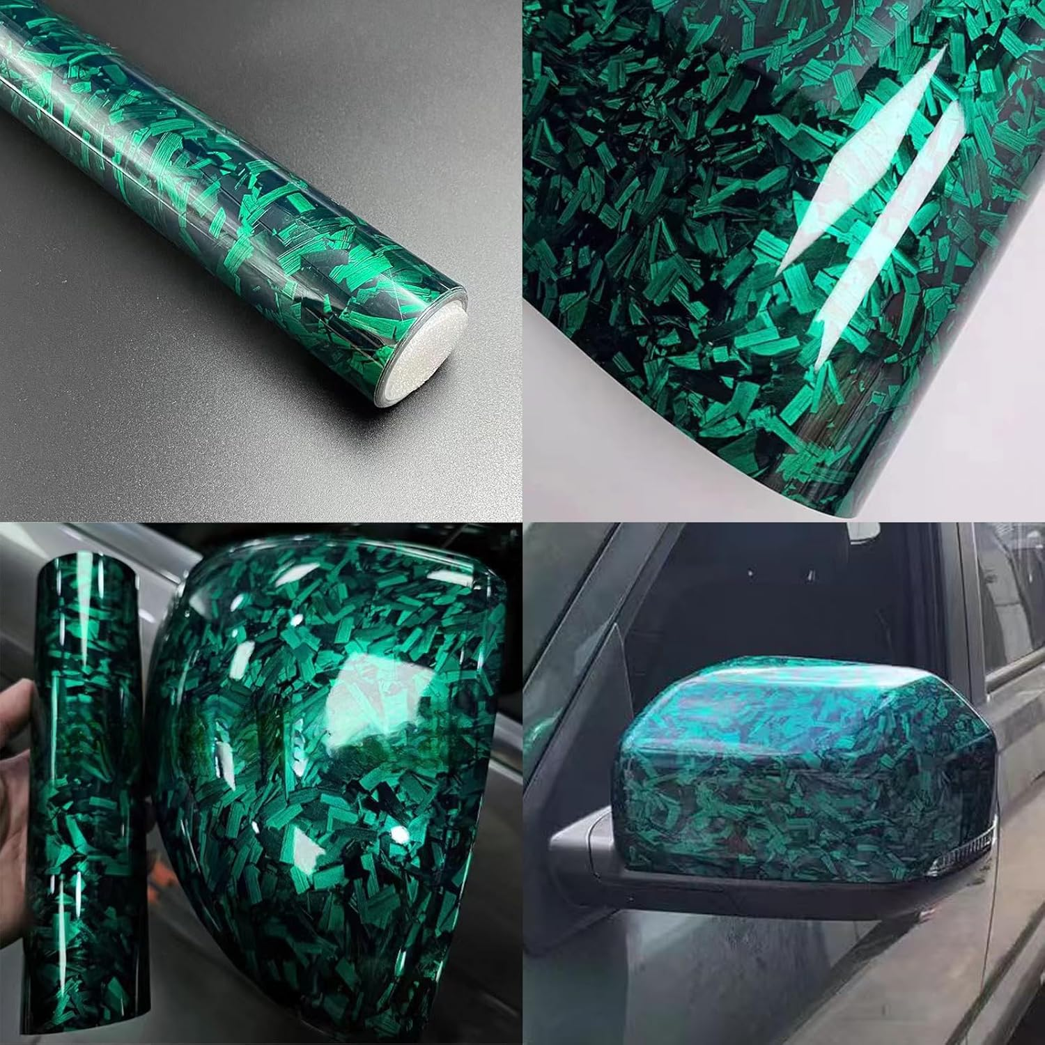 Green Forged Carbon Fiber Vinyl Wrap, High Gloss Car Wrap Vinyl Roll Auto DIY Decal Sticker Film Sheet Air Release Self-Adhesive Decor Vinyl image number 4