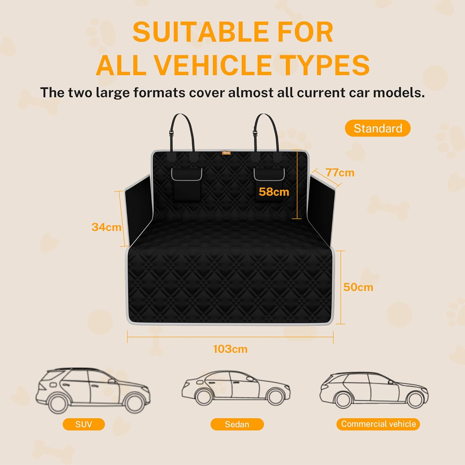 Toozey SUV Cargo Liner for Dogs - Waterproof Dog Trunk Seat Cover for Back Cargo Area, Dog Car Floor Mat with Side and Bumper Protector, Pet Cargo Cover Liner for Suv/Van/Truck, Standard, Black image number 2