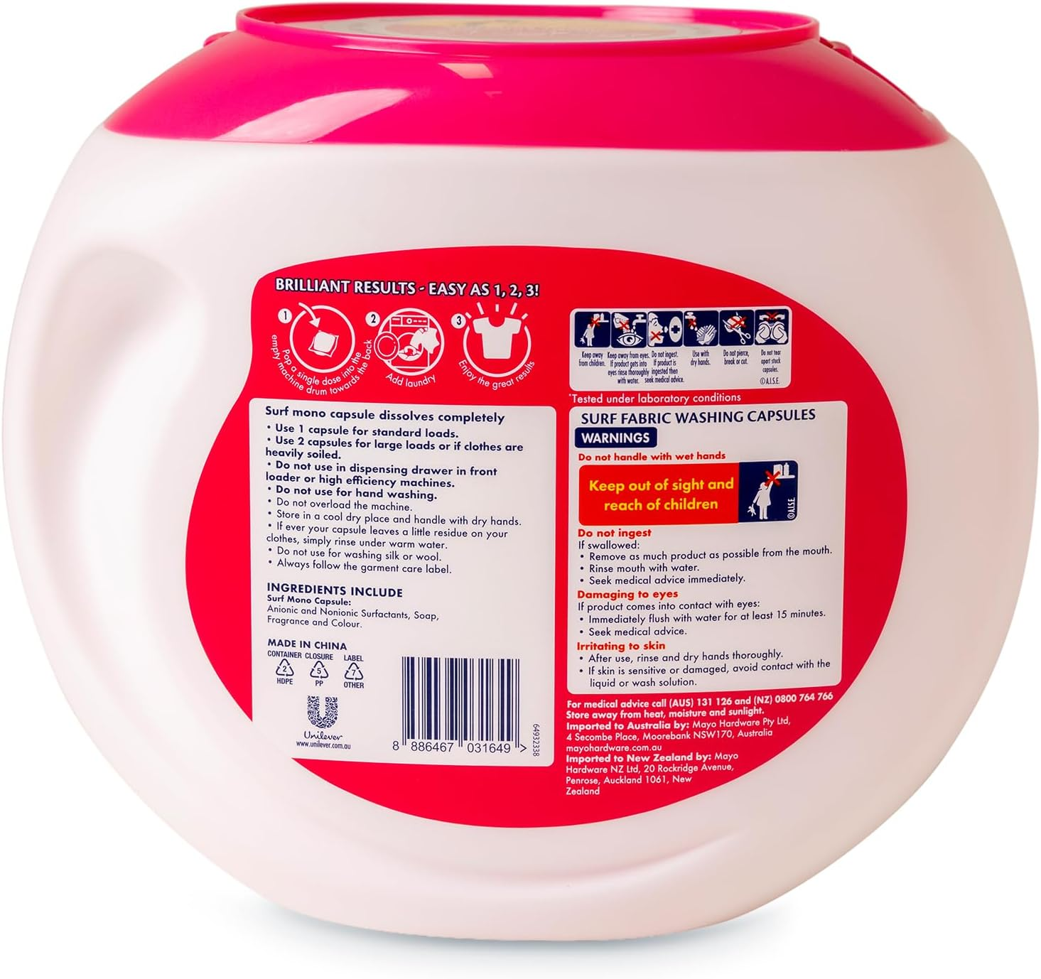 Surf Laundry Pods Pre-Measured Detergent Capsules for Top and Front Load Machines - Rapid Dissolve Stain Removal Long Lasting Fresh Fragrance 65 Count Tub - Rose