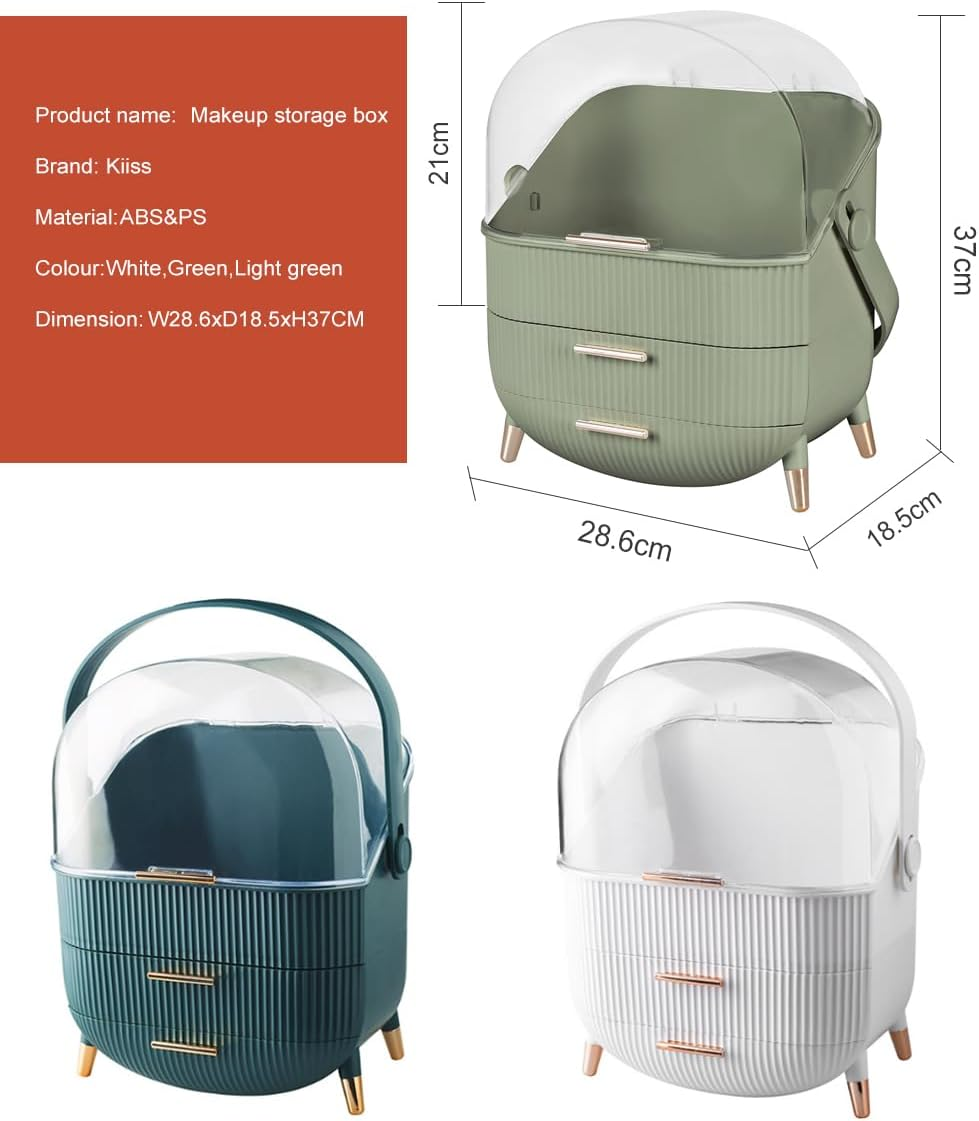 Kiiss Makeup Storage Organizer,Cosmetics Display Case with 2-Layer Storage Box and Transparent Cover, Portable Cosmetics Storage Box, Bedroom Vanity Desk (White) image number 2