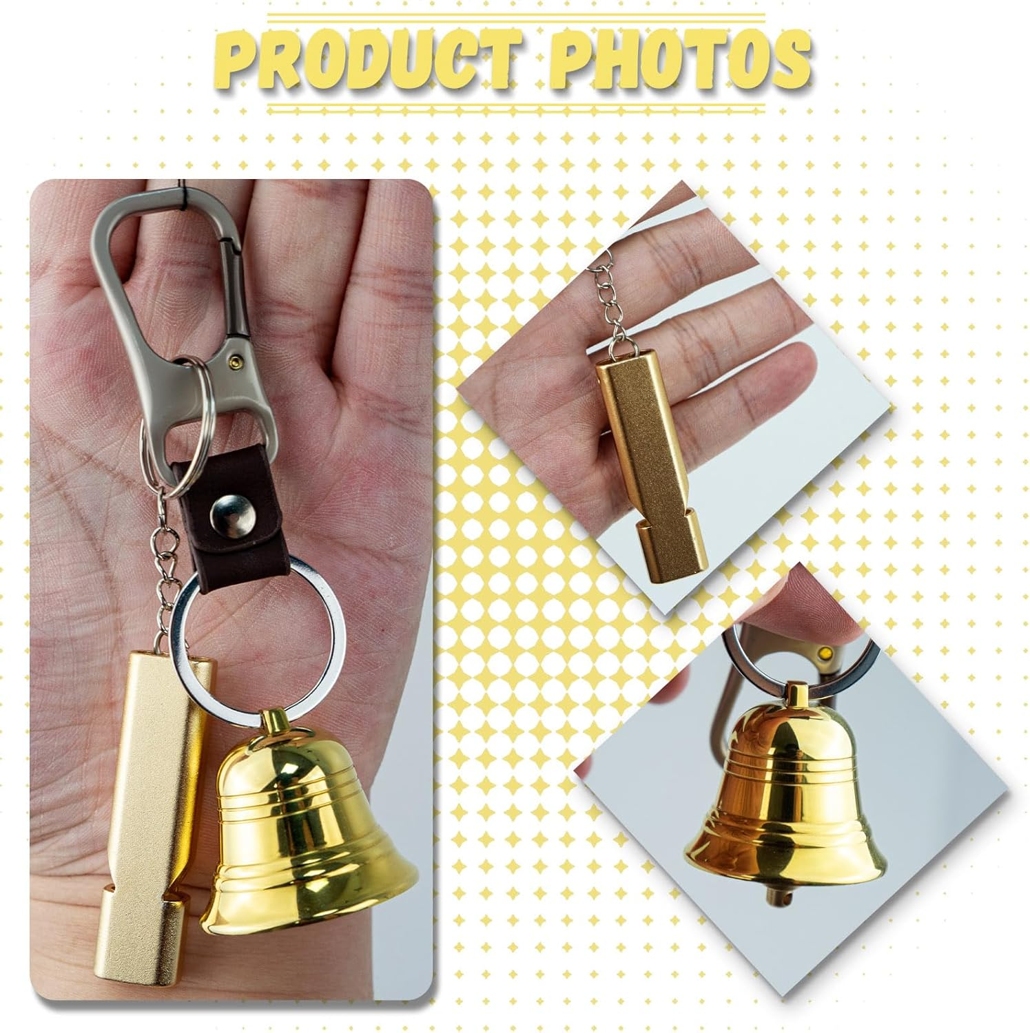 3 Pcs 1.5 Inch Emergency Bear Bell with Whistle Set for Hikers, 3 in 1 Bear Whistle Hiking Bells for Bears Outdoor Camping Bear Protection Products for Survival Fishing Cycling Climbing Self Defense Gear. image number 2