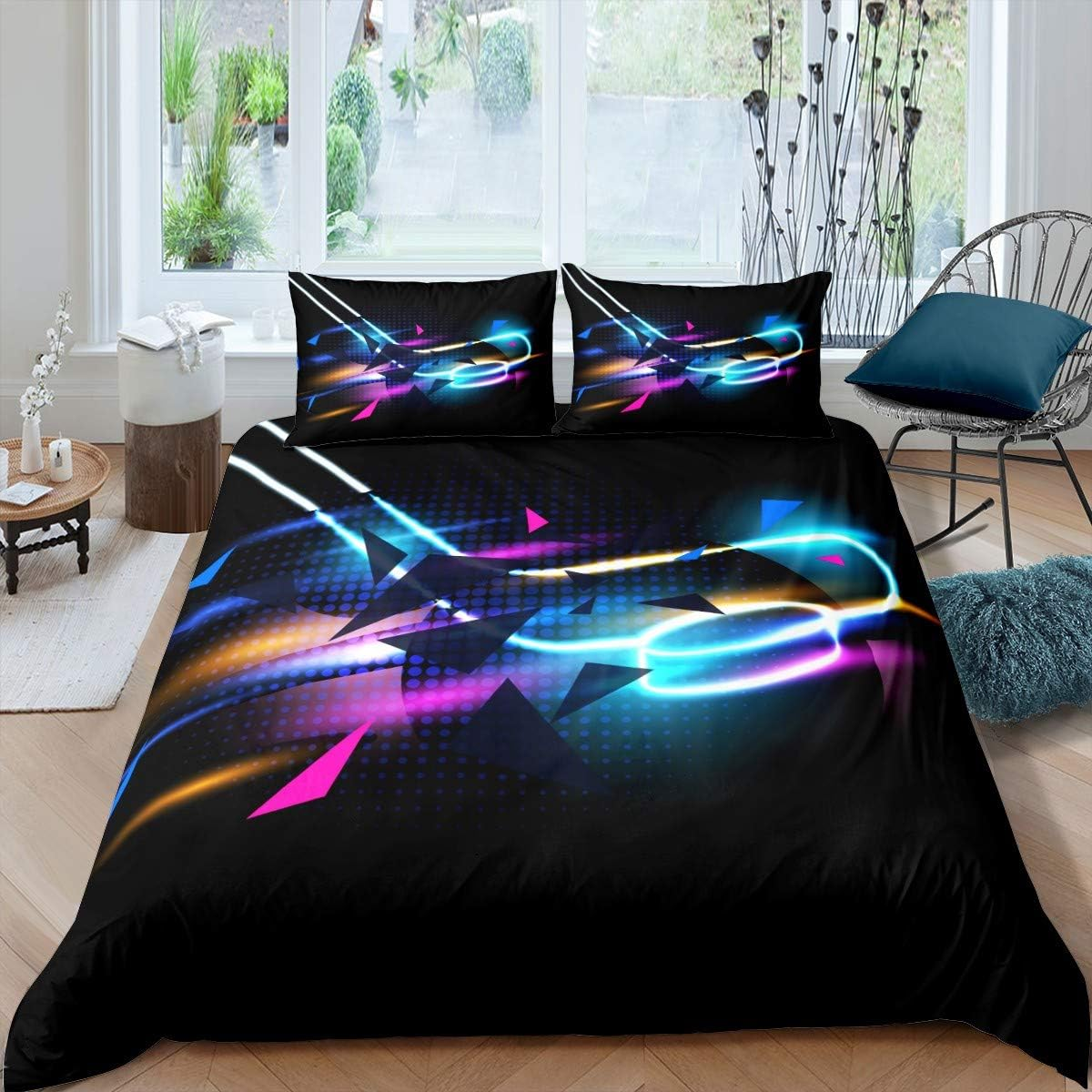 Homemissing Ice Hockey Duvet Cover Set Hockey Sports Theme Bed Set for Adults Boys Chic Winter Competition Games Bedding Set 135 X 200 Cm Triangle Geometry Zip image number 1