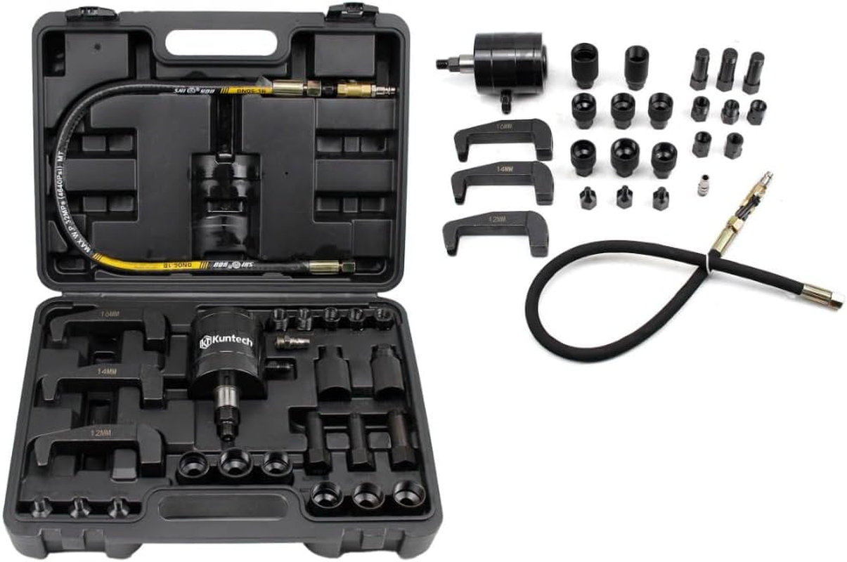 Pneumatic Injector Puller Set, 5-8 Bar Air Vibration Diesel Fuel Injector Removal Tool Set of 25 with Extractor Hammer, 19 Adapters, Extension Hose, UK and JP Connectors image number 2