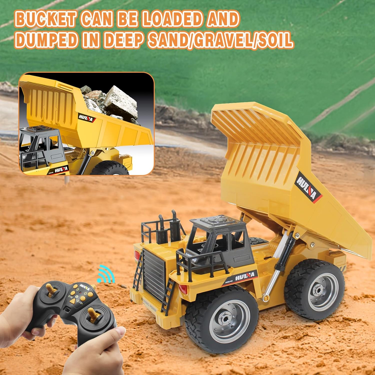 Fisca 6 Ch 2.4G Alloy Remote Control Dump Truck 4 Wheel Driver Mine Construction Vehicle Toy Machine Model with LED Light image number 3