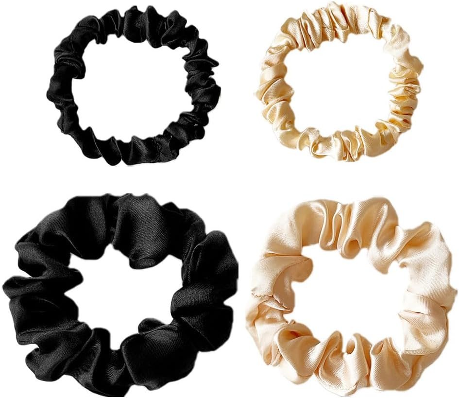 4PCS Hair Ties Silk Scrunchie Silks Scrunchiesilk Hair Tie Large for Women Thick Curly Hair No Crease Soft Less Pulling