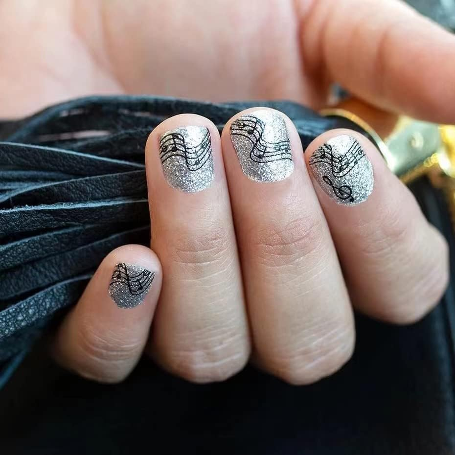 Musical Instrument Series Nail Art Stickers, Musical Notes Nail Decals 3D Self-Adhesive Guitar Erhu Piano Keys Microphone Musical Notes Nail Design Manicure Tips Nail Decoration for Women Girls Kids(12 Sheets) image number 3