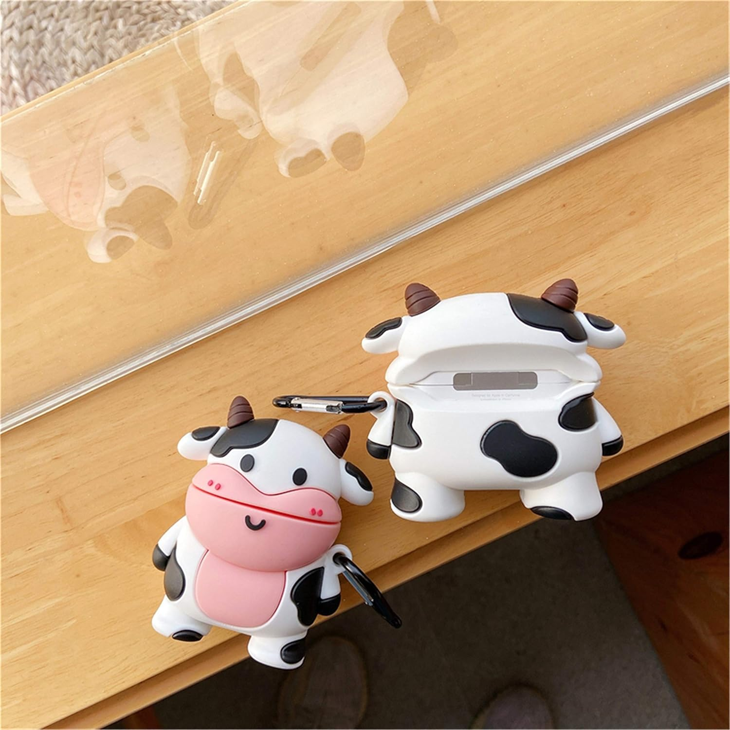 Jowhep Case for Airpod Pro 2019 Cartoon Design Cute Kawaii 3D Silicone Cover Keychain Fashion Funny Animal Soft Protective for Air Pods Pro Girls Kids Women Shell Cases for Airpods Pro (Smile Cow) image number 4