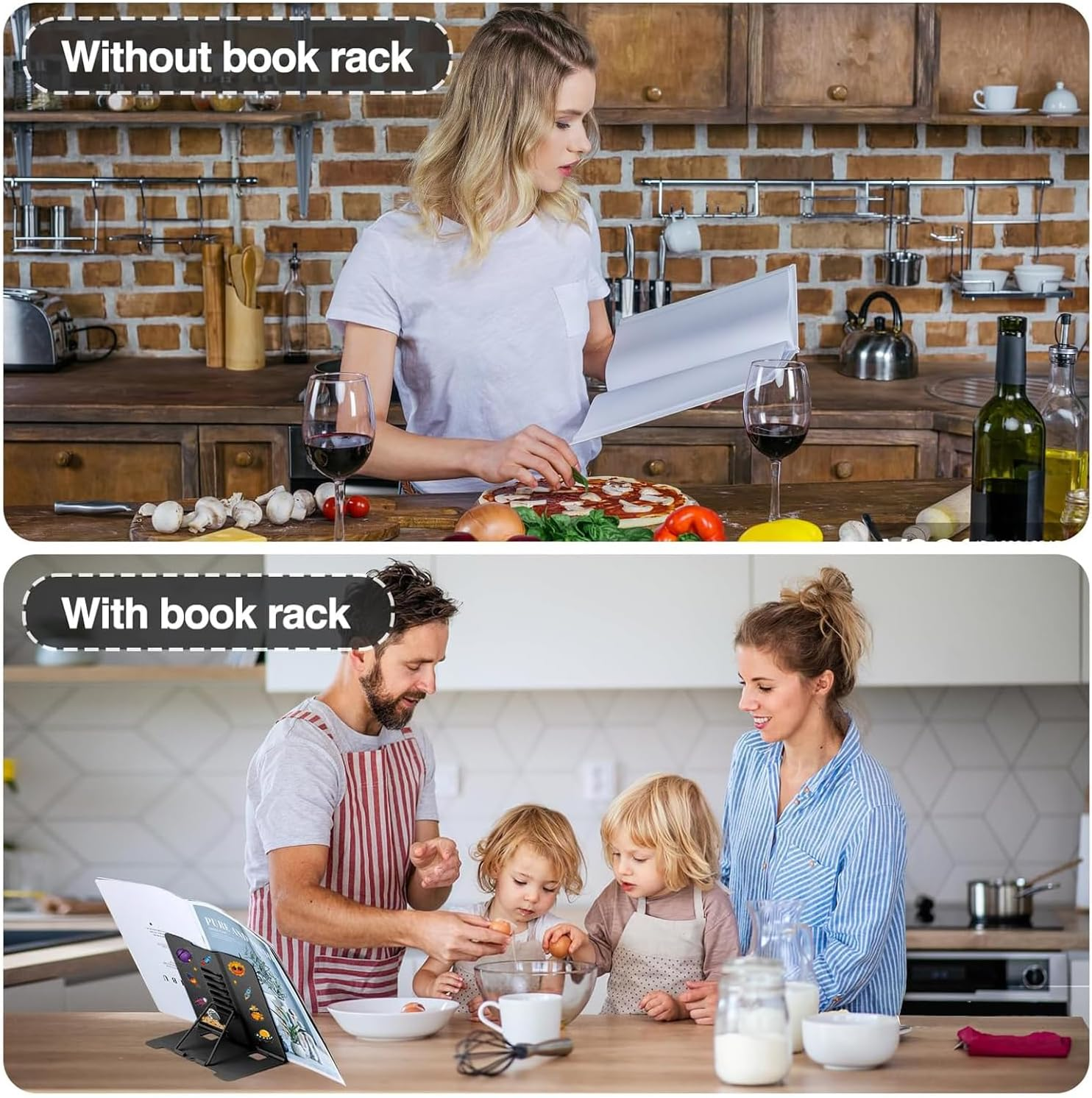 Cyanmor Desktop Reading Stand, 6-Level Adjustable Folding Reading Shelf, Portable Shelf with Non-Slip Pad, Cartoon Sticker Bookmark, Suitable for Textbooks, Cookbooks, and Tablets (Black) image number 1