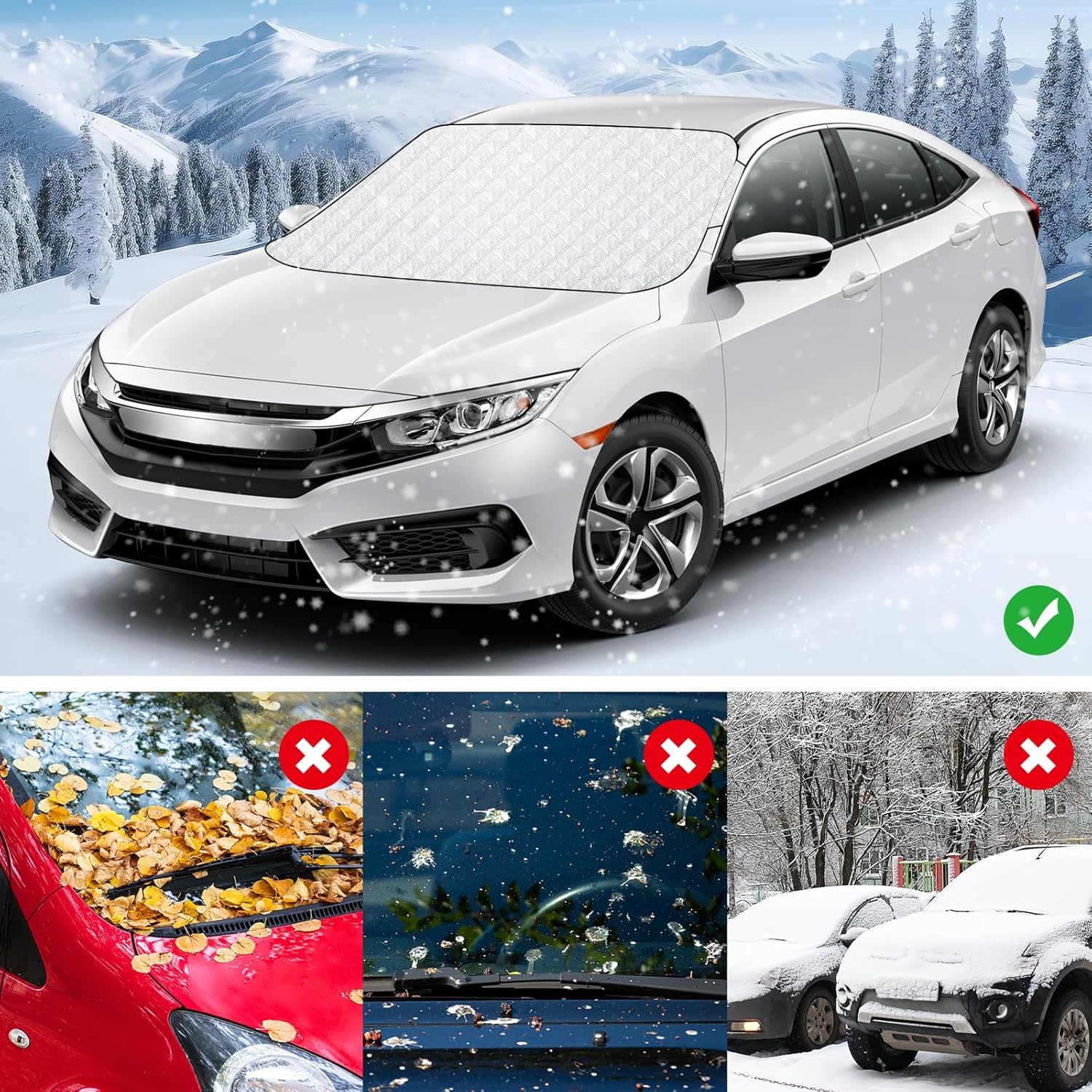 Car Windshield Snow Cover, Automotive Windshield Cover for Snow, Ice, Sun Frost Guard Windshield Cover Dust Cover Car Protector for Winter Summer(146X114Cm)